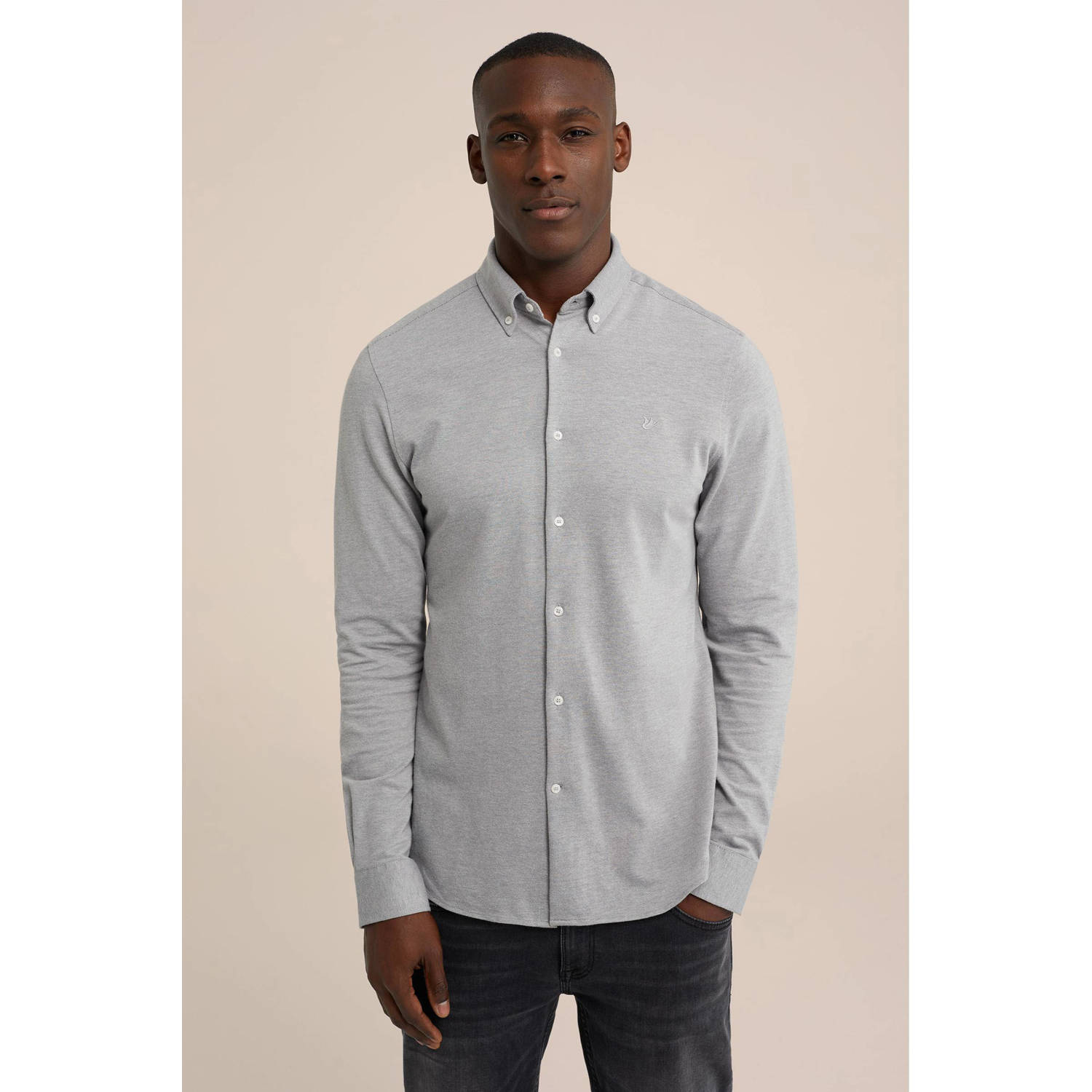 WE Fashion WE Fundamentals slim fit overhemd grijs melange