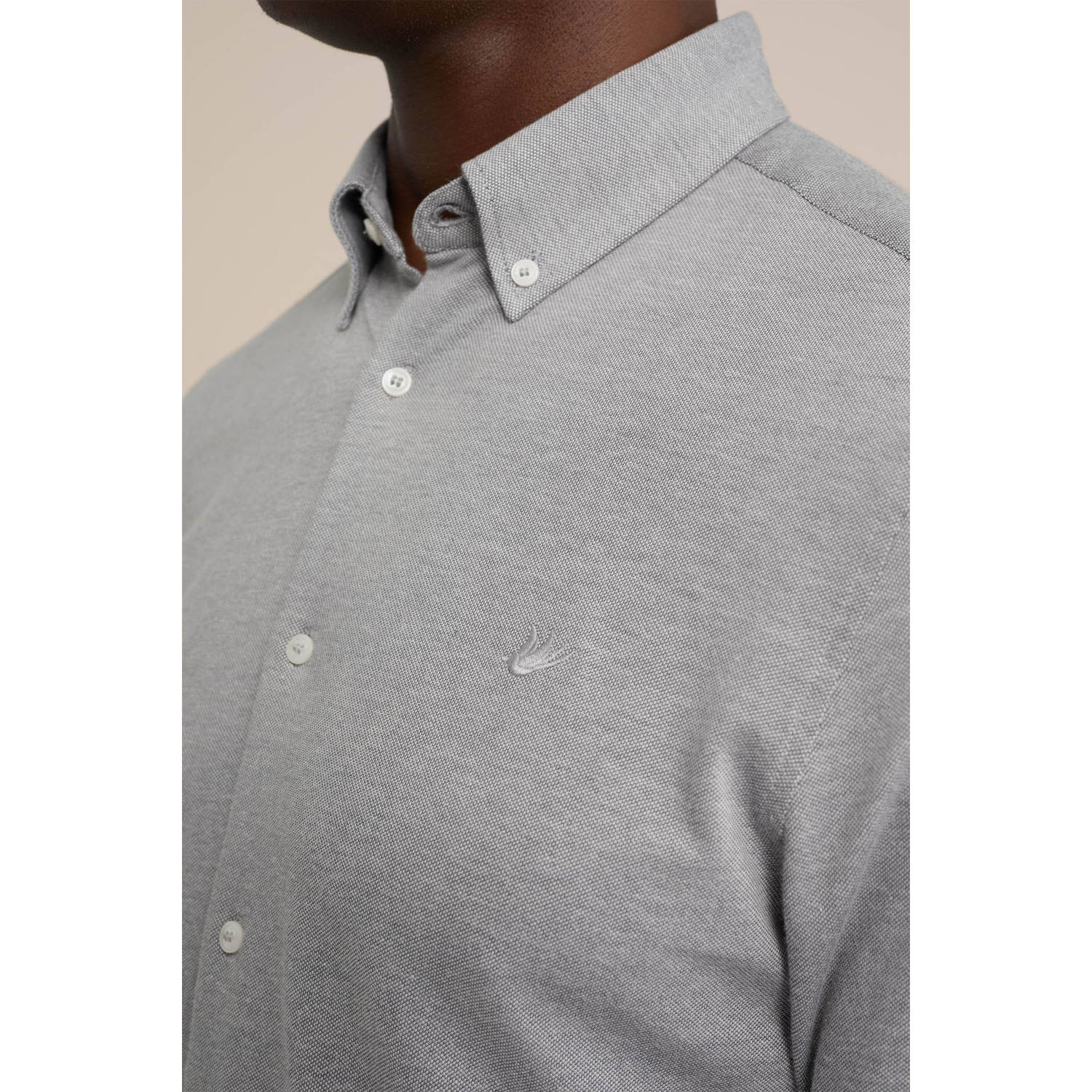 WE Fashion slim fit overhemd grijs melange