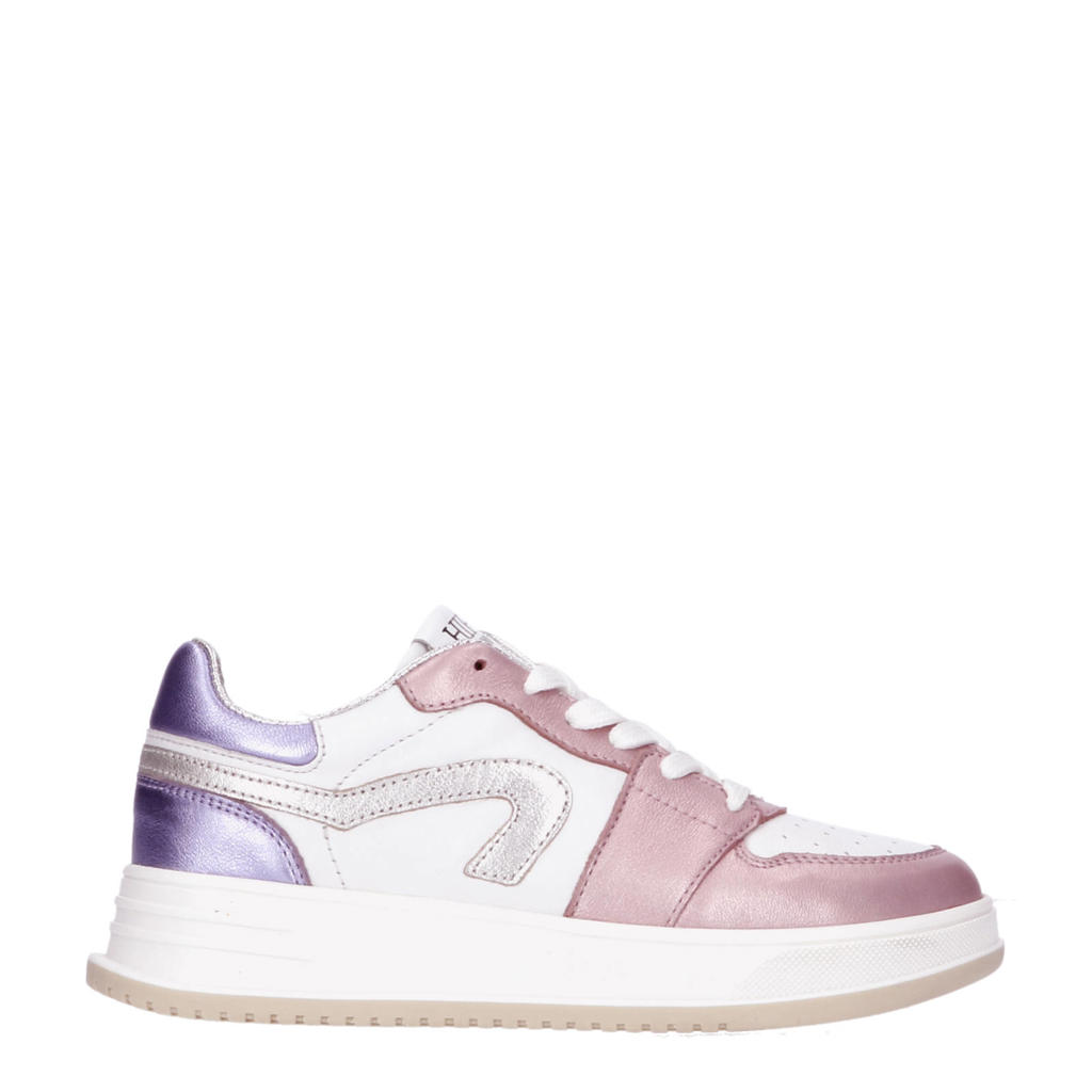 Brons en witte meisjes Hip leren sneakers met veters