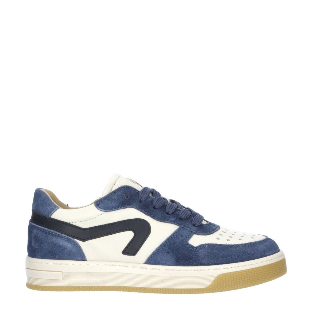 Donkerblauwe meisjes Hip leren sneakers van suède en leer met rits- en vetersluiting