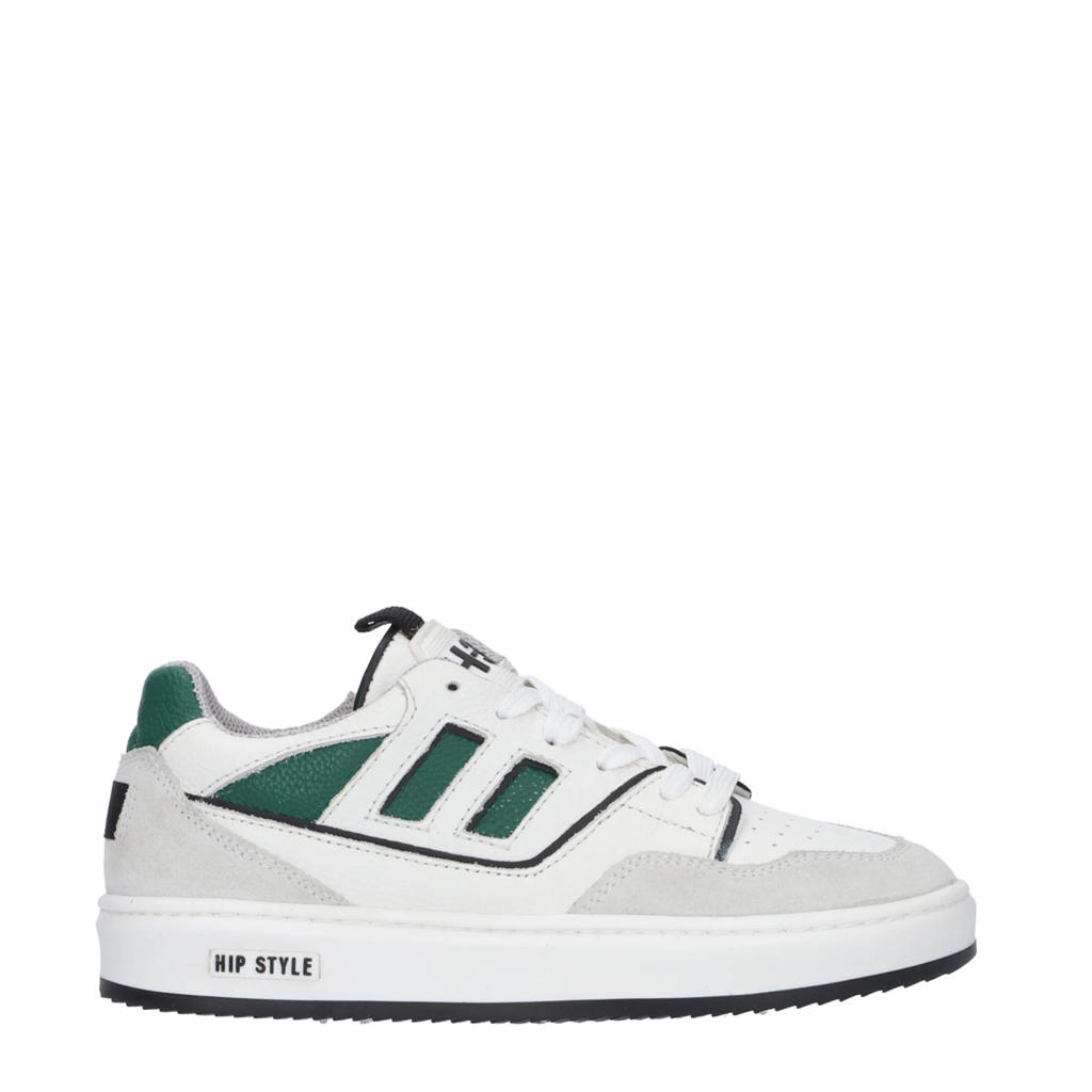 Wit en groene jongens Hip leren sneakers met veters