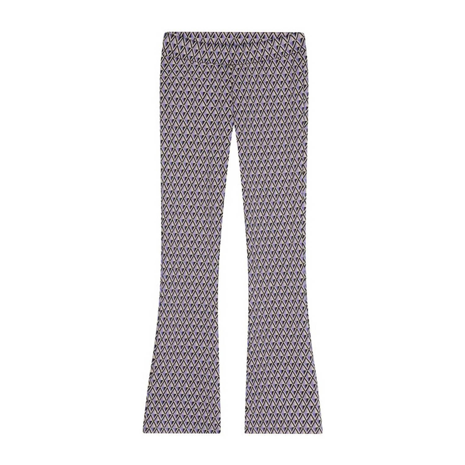 Indian Blue Jeans flared broek met all over print paars zwart