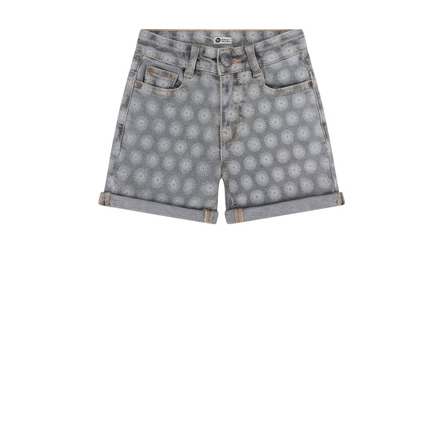 Daily7 denim short met all over print grey denim