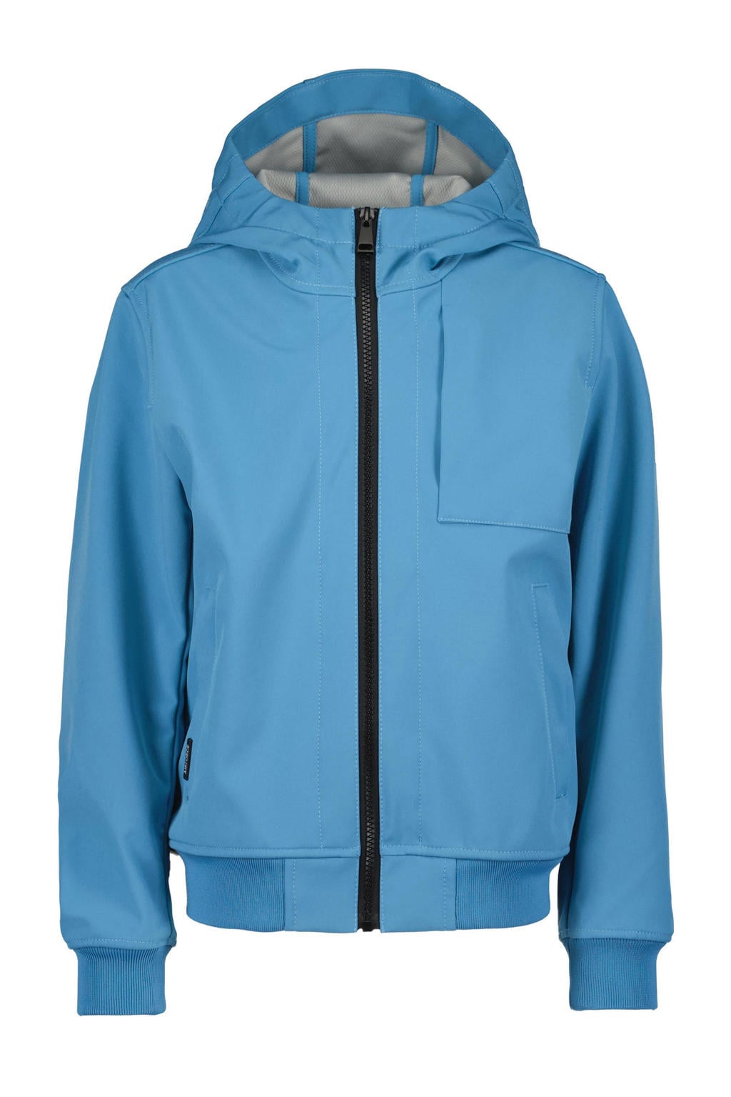 Blauwe jongens Airforce softshell jas zomer van polyester met effen, lange mouwen, capuchon en ritssluiting