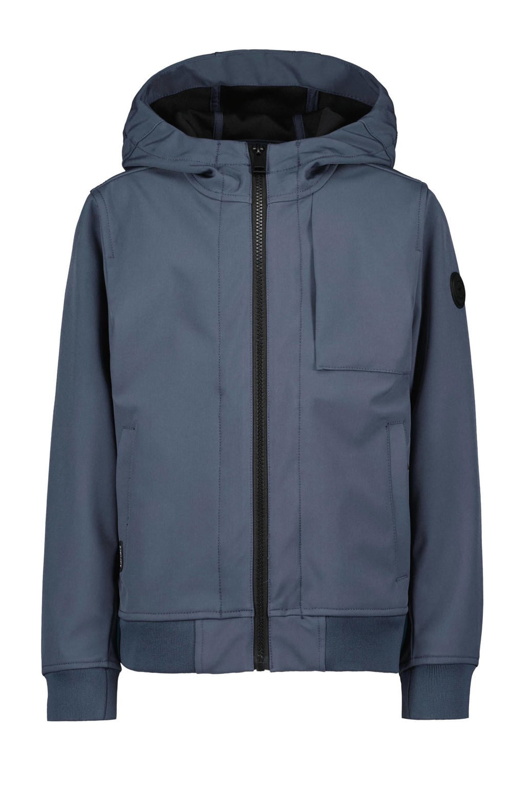 Blauwe jongens Airforce softshell jas zomer van polyester met effen, lange mouwen, capuchon, ritssluiting en elastische boord