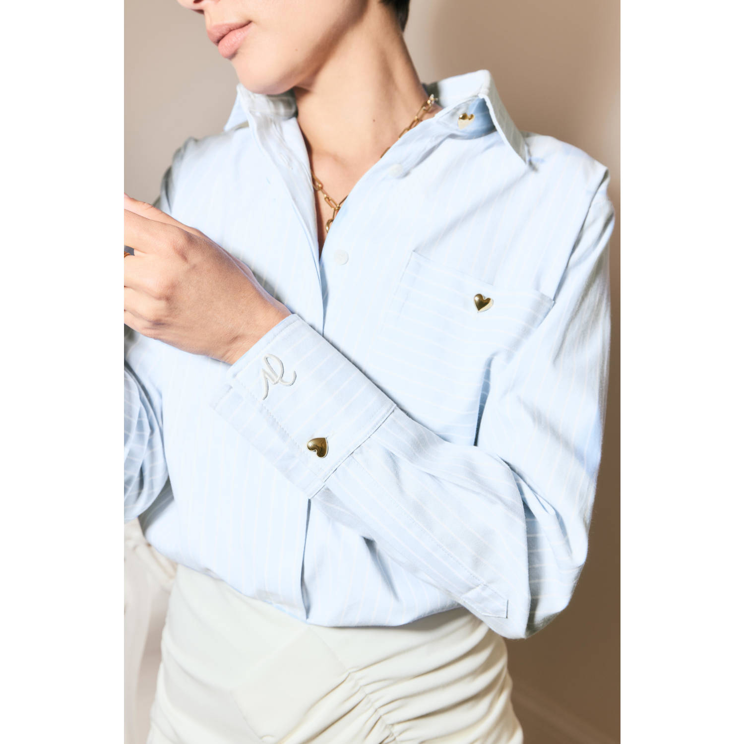 JOSH V blouse Meggy met krijtstreep lichtblauw wit