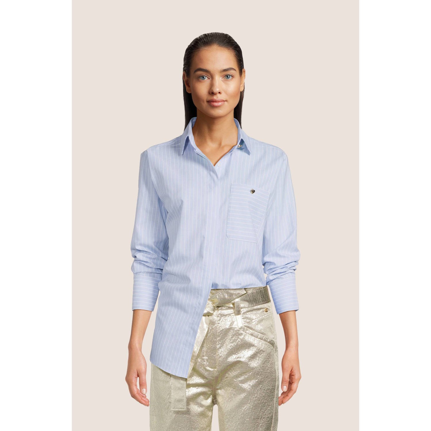 JOSH V blouse Meggy met krijtstreep lichtblauw wit