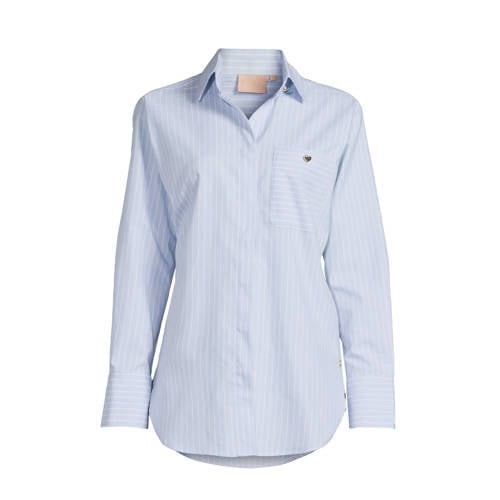 JOSH V blouse Meggy met krijtstreep lichtblauw/ wit