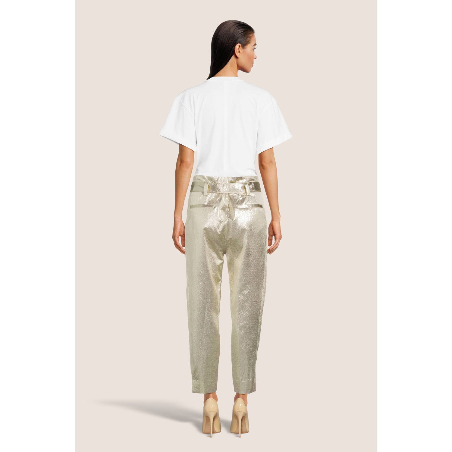 JOSH V metallic high waist tapered fit broek Hayden goud