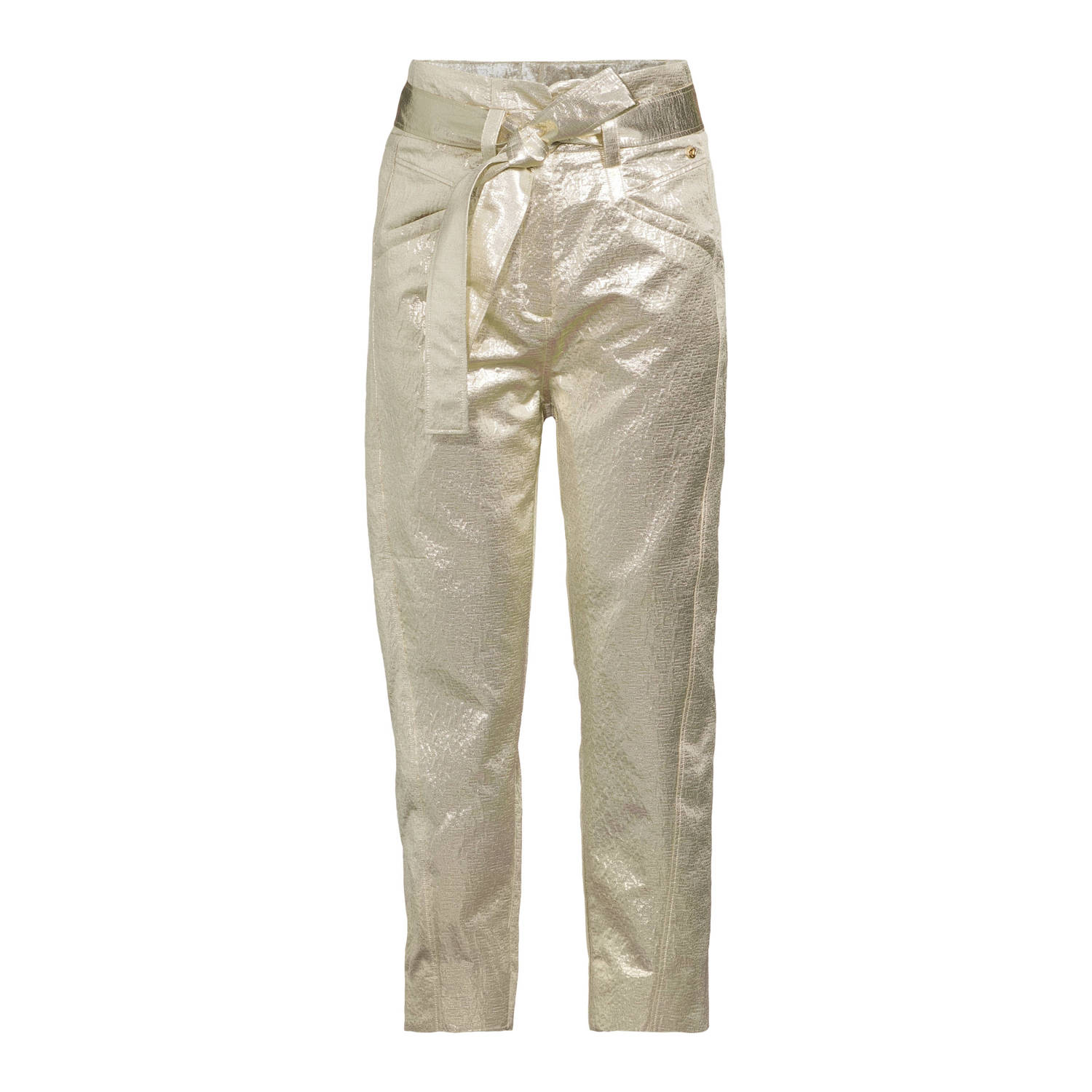 JOSH V metallic high waist tapered fit broek Hayden goud