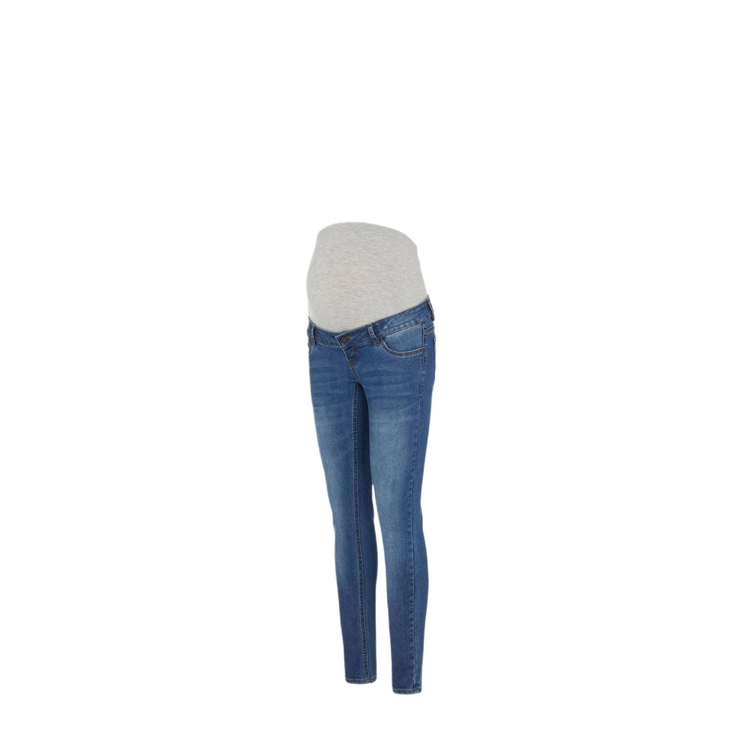 Mamalicious zwangerschaps slim fit jeans MLNOVO dark blue denim Blauw Effen 27-32