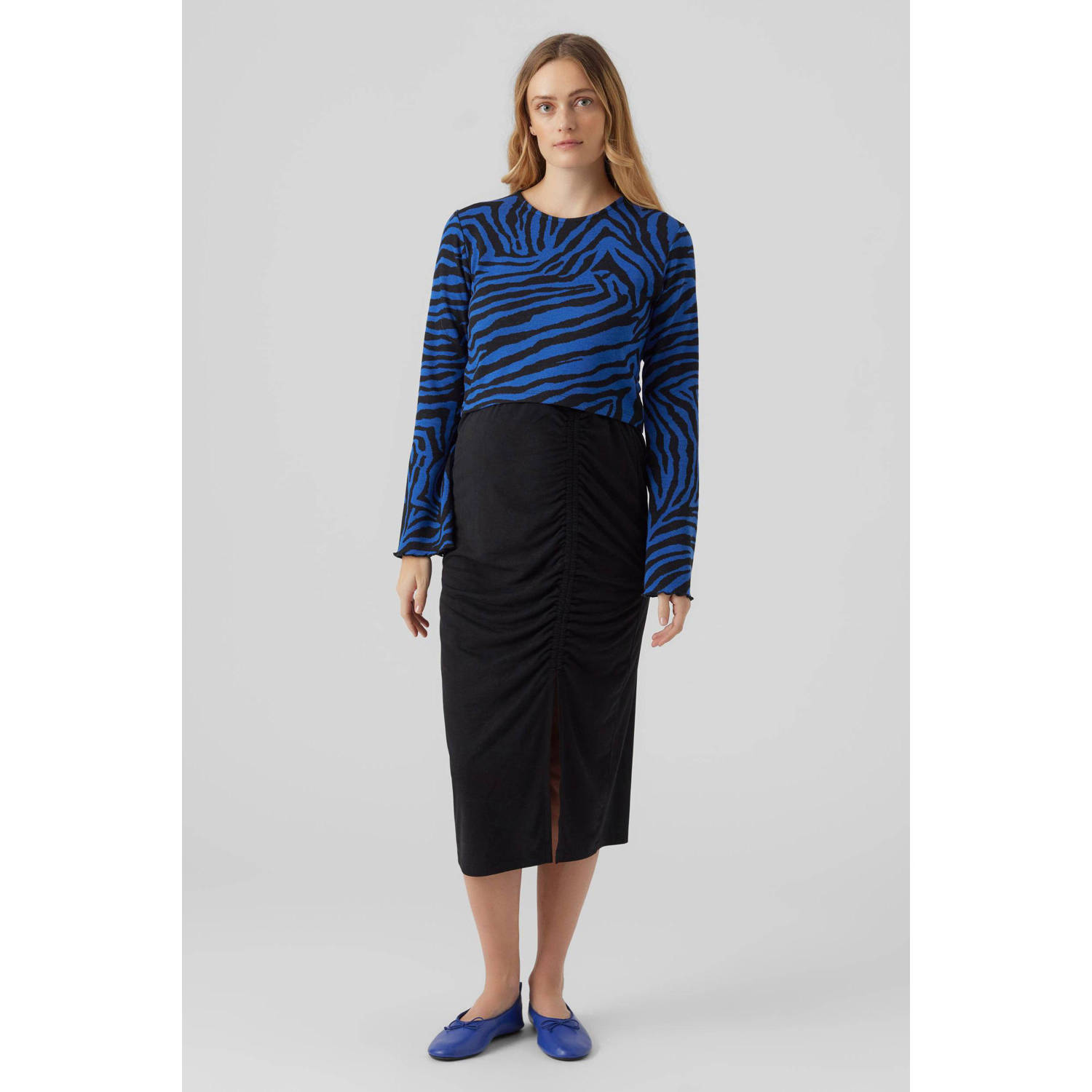 MAMALICIOUS zwangerschapstop MLZILLE met all over print blauw zwart