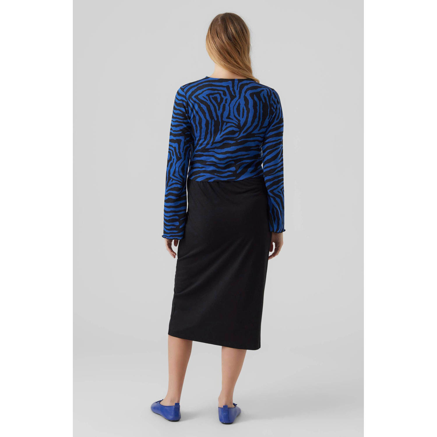 MAMALICIOUS zwangerschapstop MLZILLE met all over print blauw zwart
