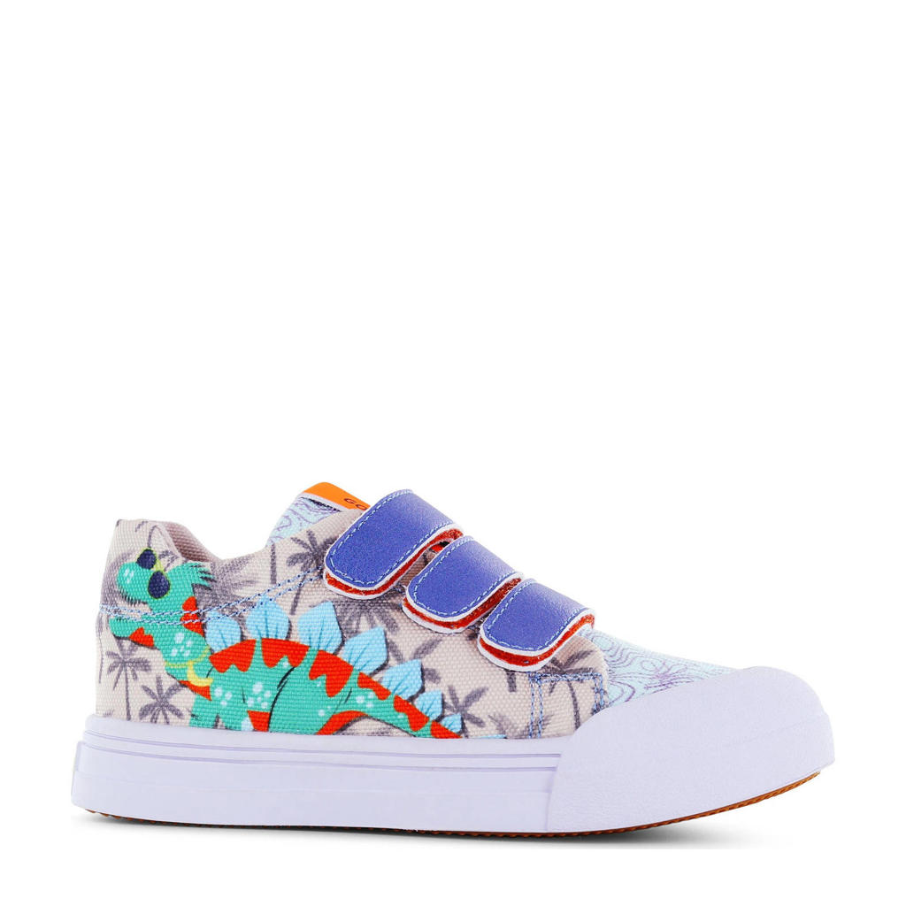 Beige, blauw en oranje jongens Go Banana's sneakers van textiel met klittenband en all over print