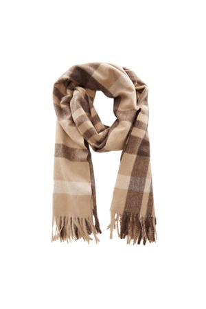 geruite sjaal met franjes bruin