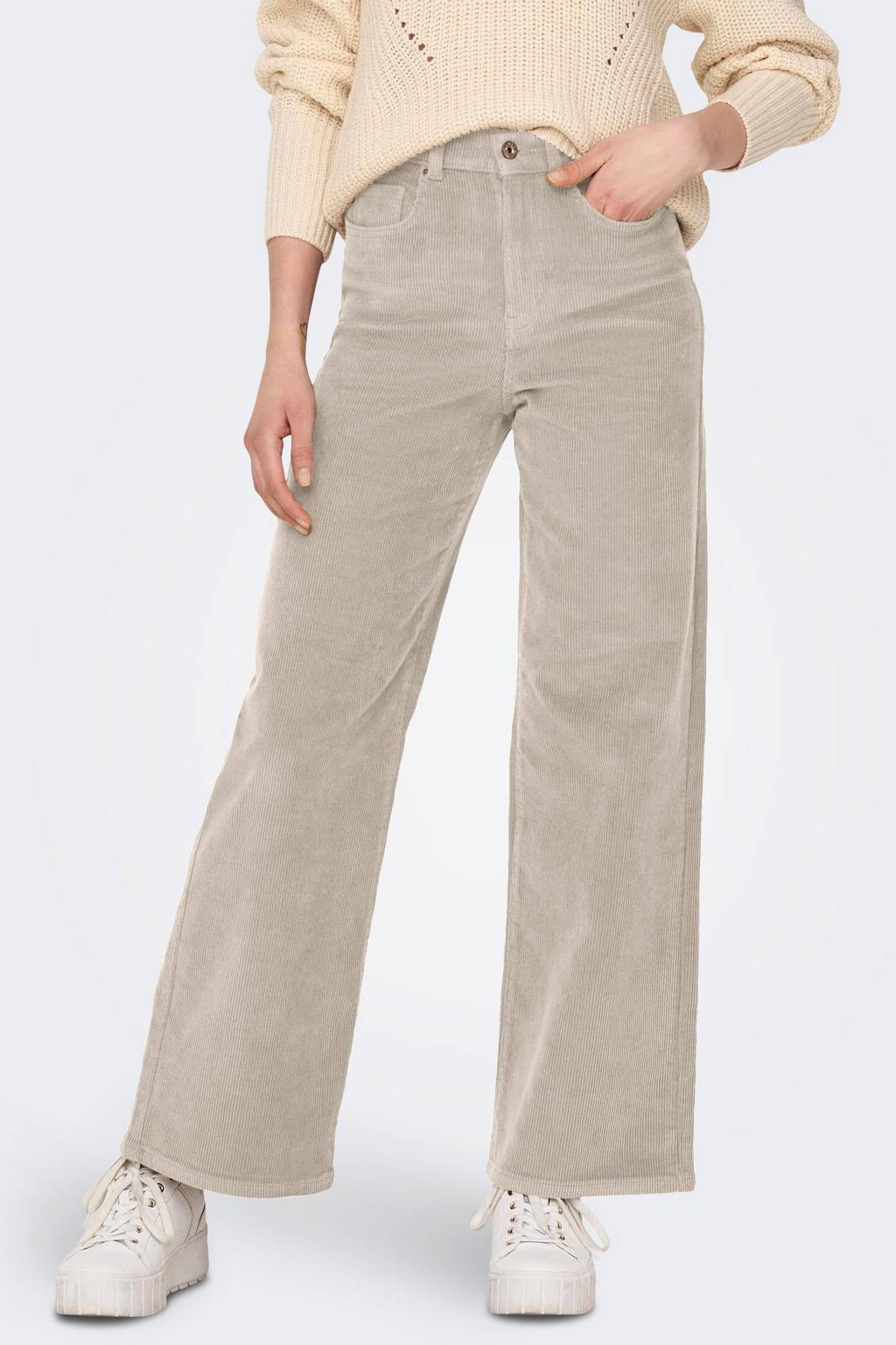 ONLY corduroy high waist wide leg broek ONLHOPE ecru