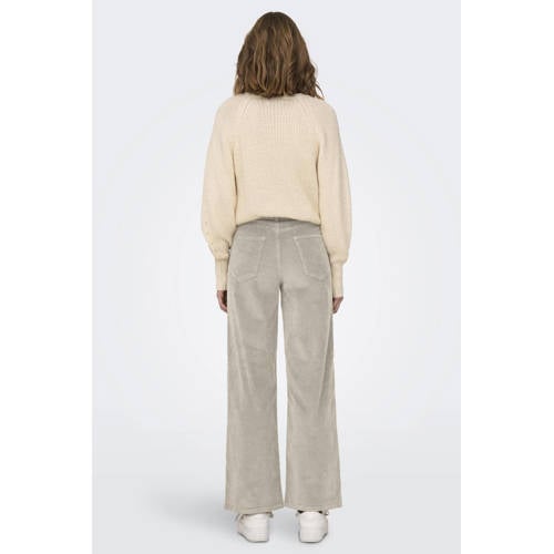 ONLY corduroy high waist wide leg broek ONLHOPE ecru afbeelding