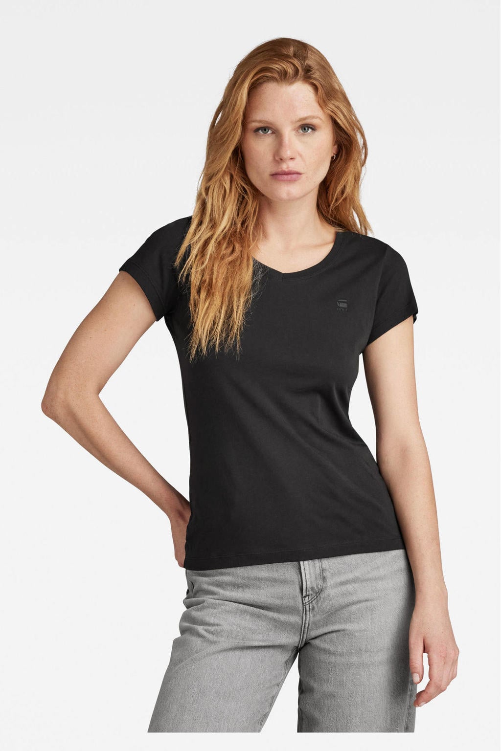 Zwarte dames G-Star RAW T-shirt Eyben van biologisch katoen met korte mouwen en V-hals