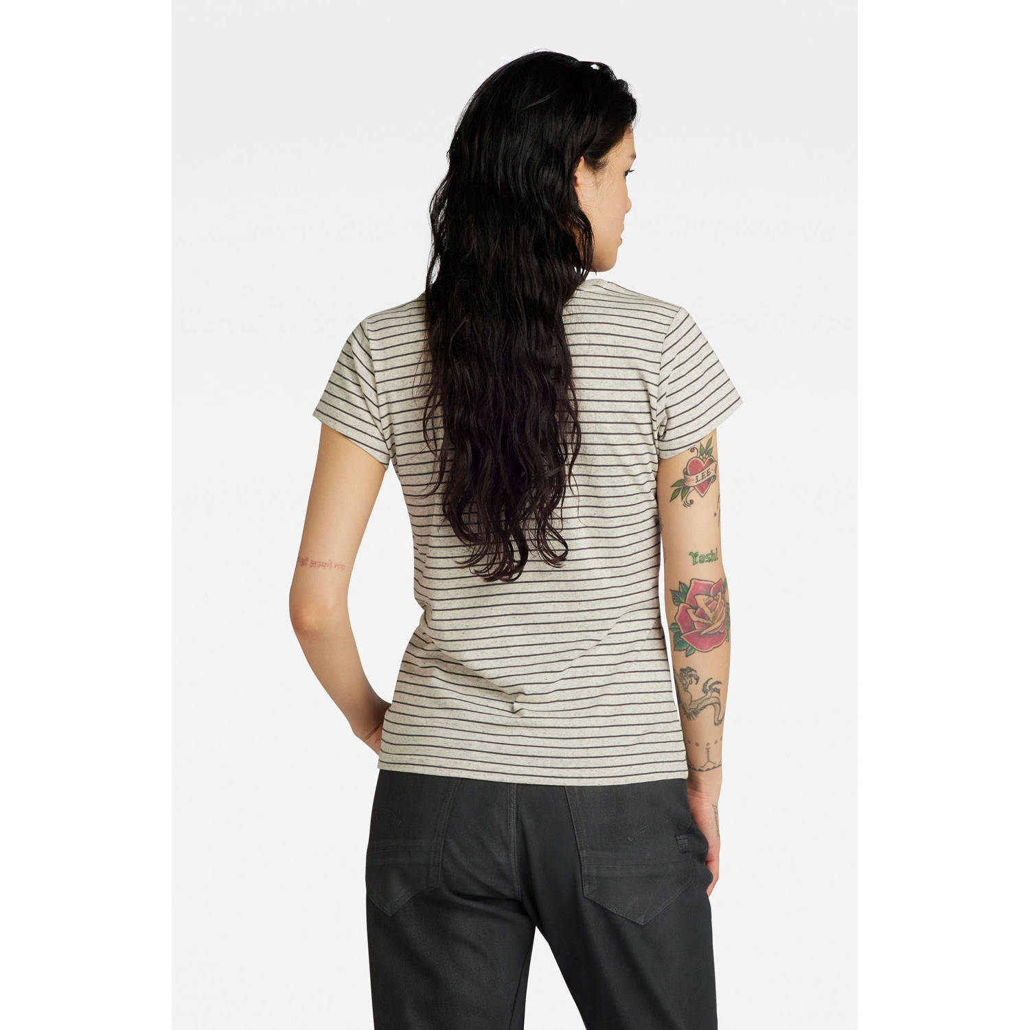 G-Star RAW gestreept T-shirt Eyben van biologisch katoen ecru grijs