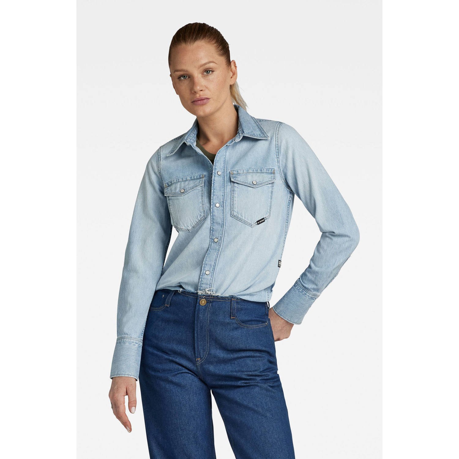G-Star Raw Slim fit jeansblouse met paspelzakken op de borst model 'Western shirt'