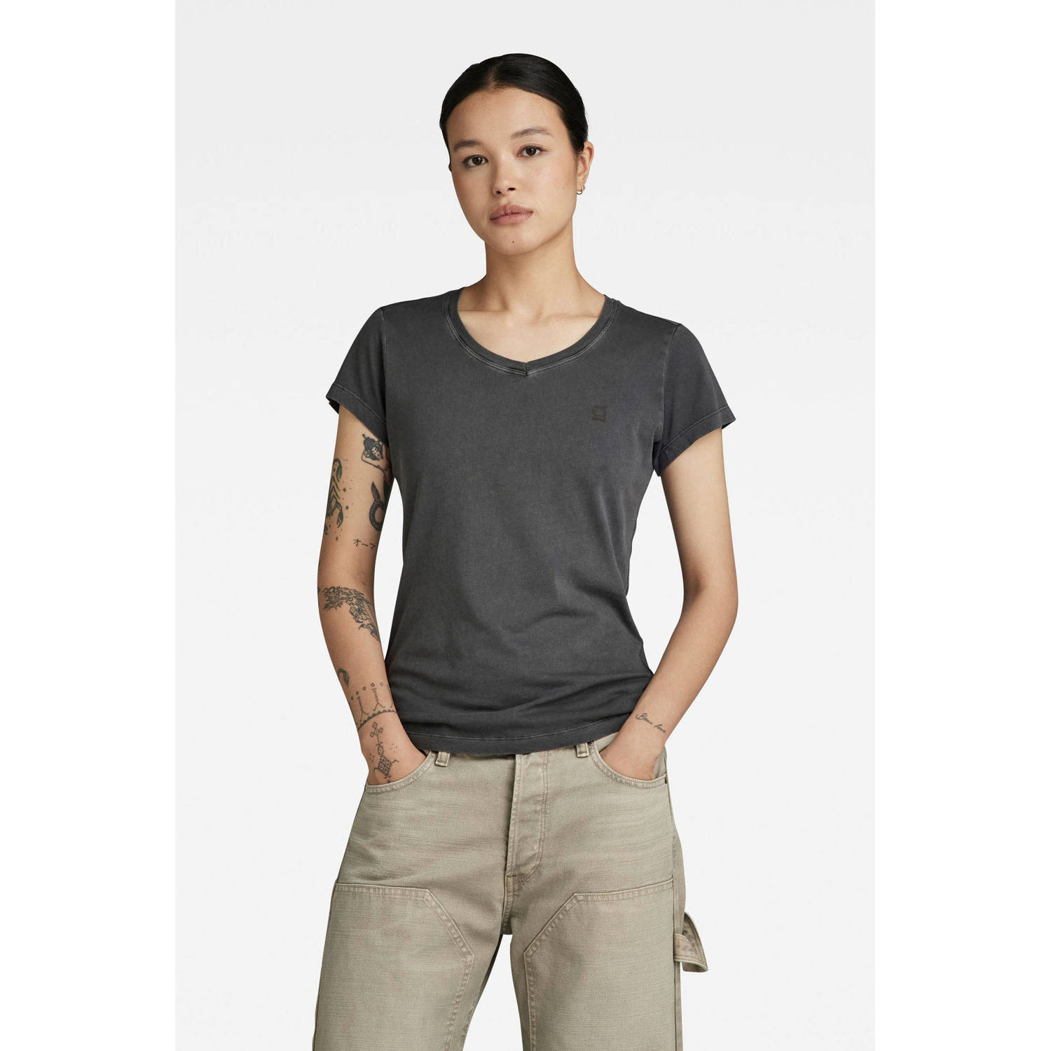 G-STAR T-shirt Eyben van katoen grijs