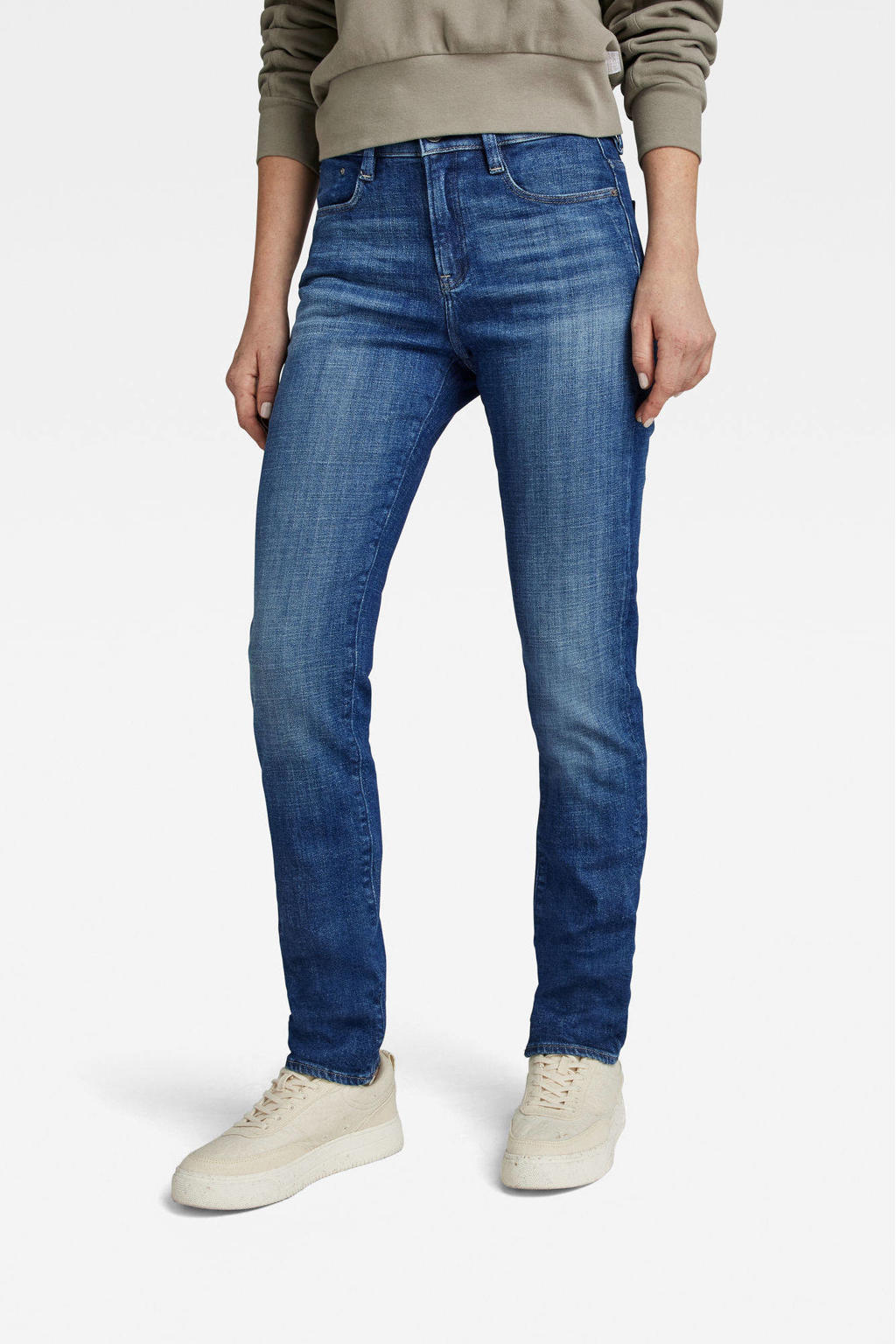 Medium blue denim dames G-STAR Ace 2.0 straight leg jeans van denim met rits- en knoopsluiting en effen