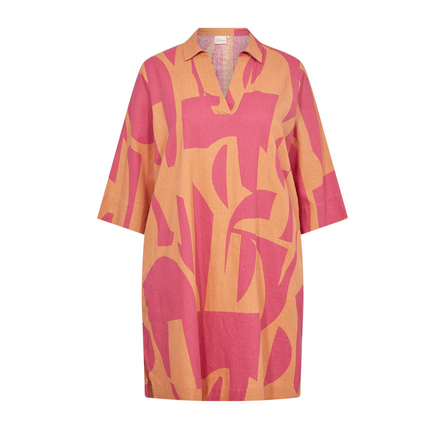 Wasabiconcept jurk met linnen en all over print fuchsia oranje