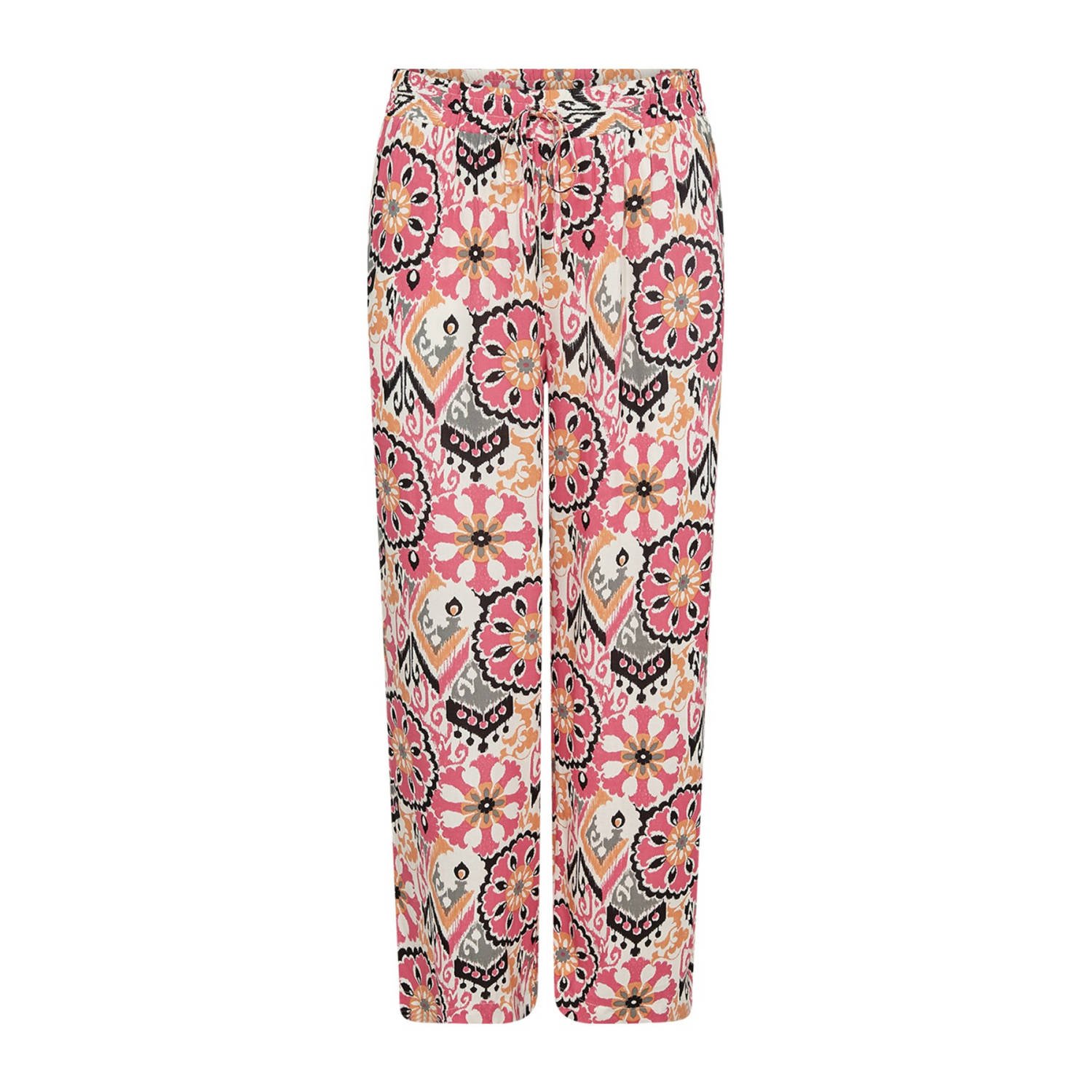 Wasabiconcept high waist wide leg pantalon met all over print roze ecru geel