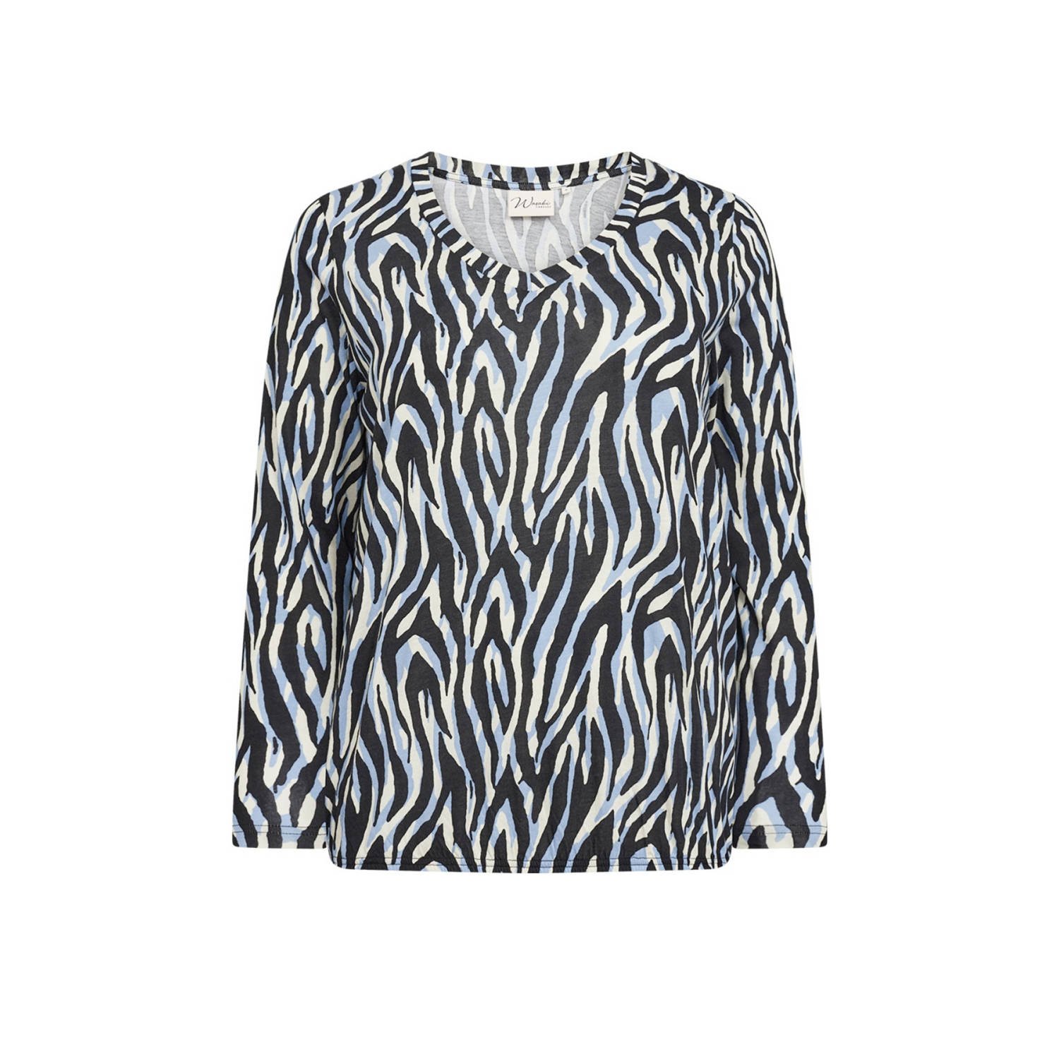 Wasabiconcept blousetop met zebraprint blauw zwart wit