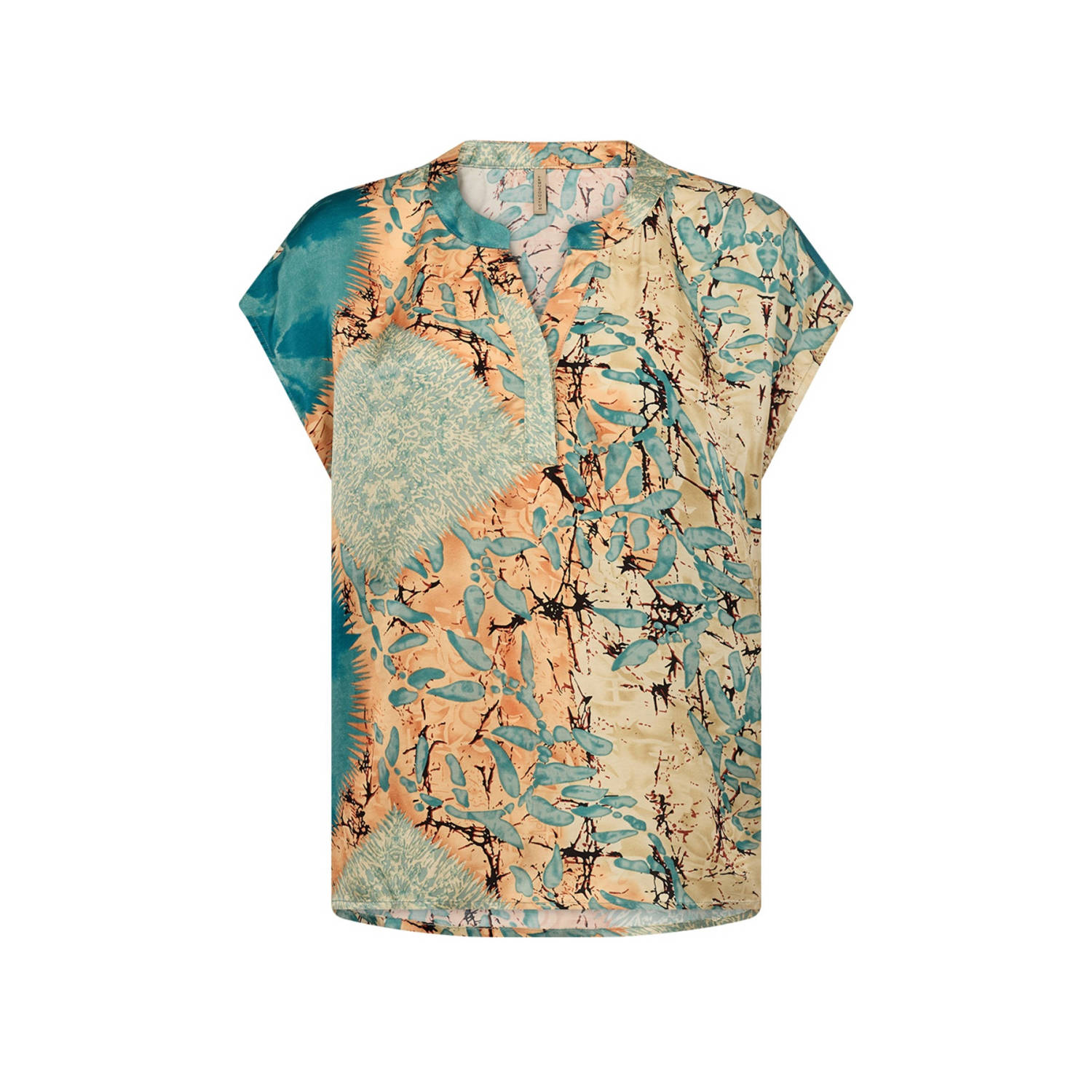 Soyaconcept top met all over print blauw zalm ecru