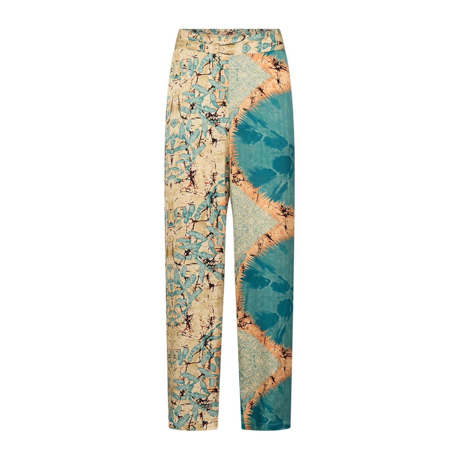 Soyaconcept high waist wide leg pantalon met all over print turquoise ecru oranje