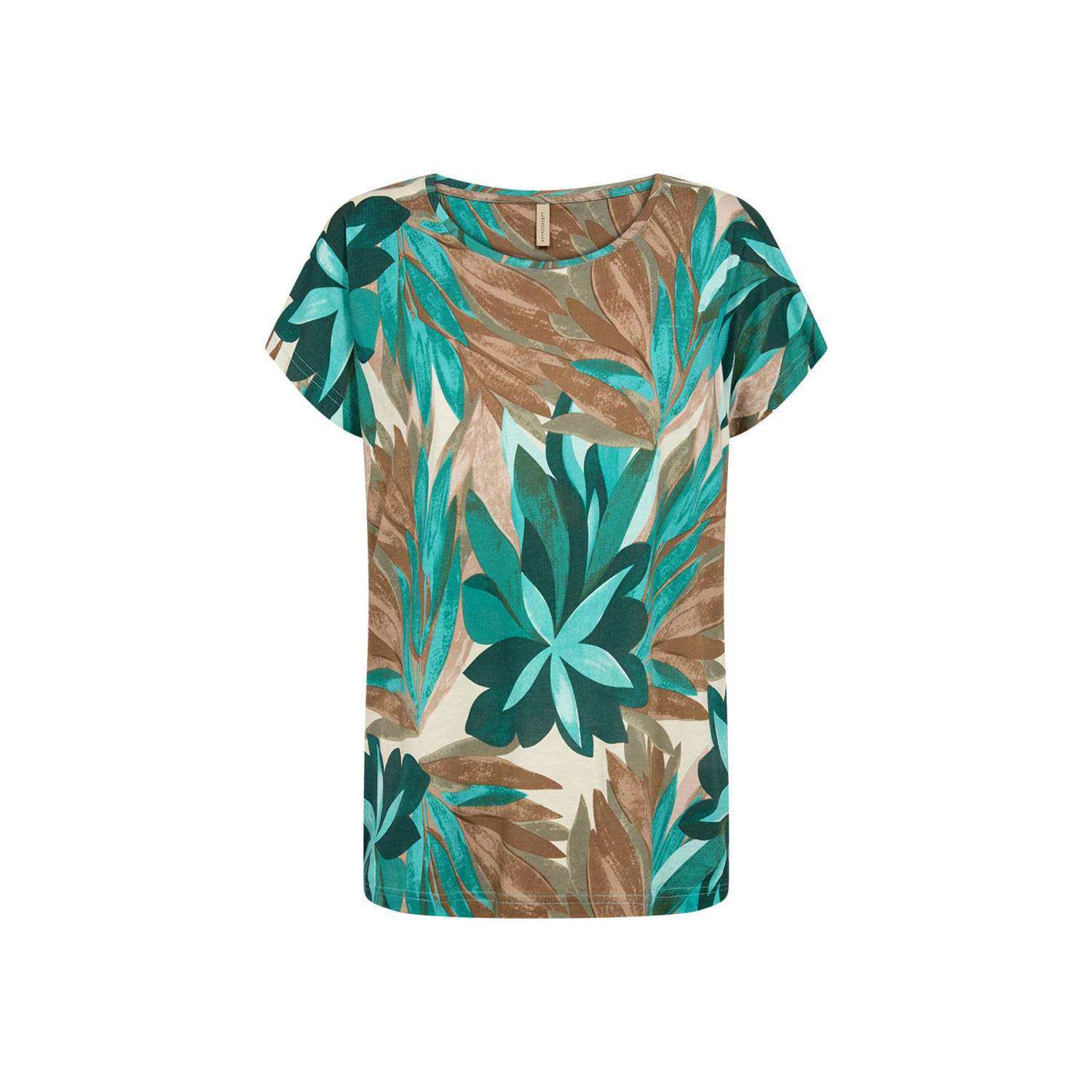 Soyaconcept top met all over print groen bruin ecru