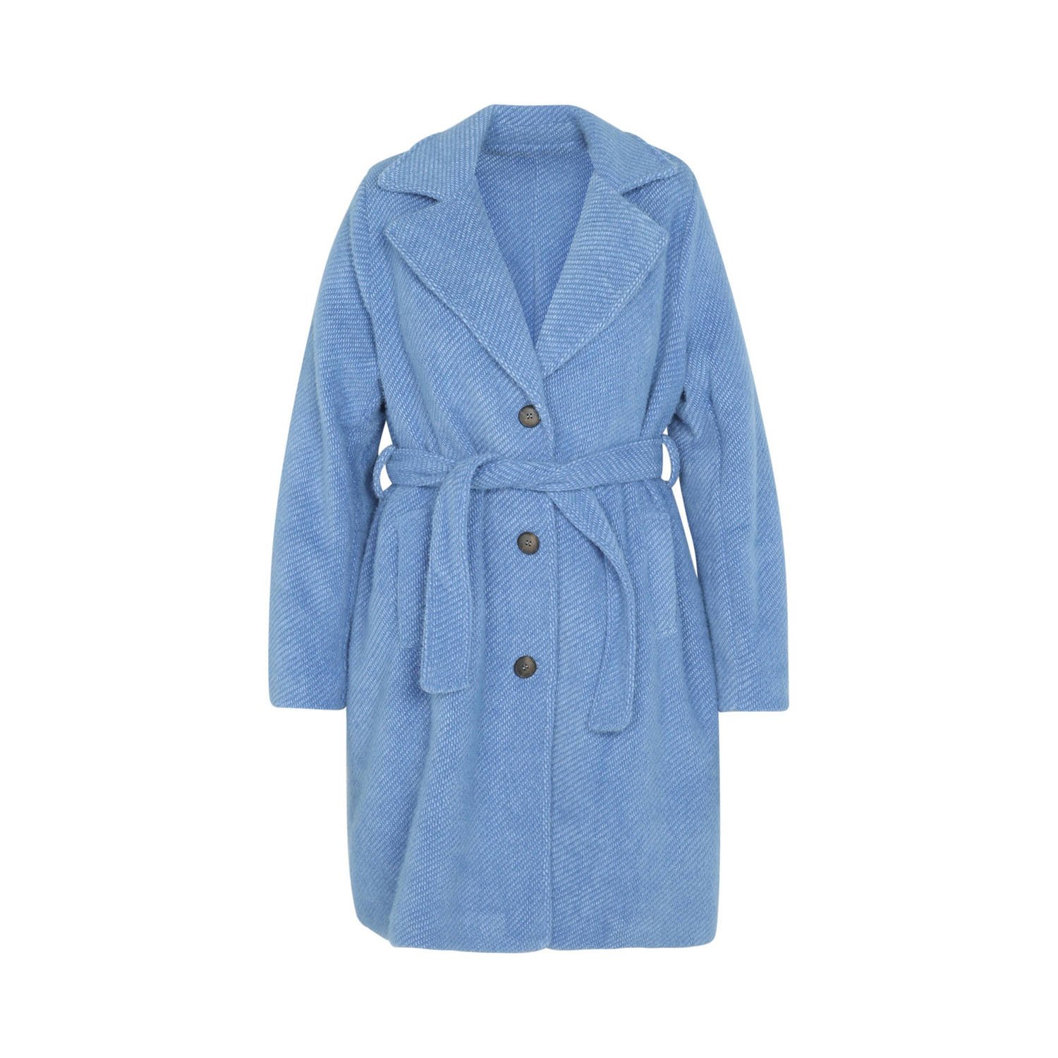 Paprika jas met ceintuur lichtblauw