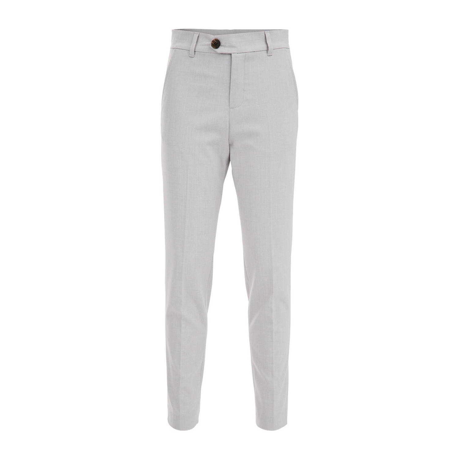 WE Fashion slim fit broek lichtgrijs Jongens Gerecycled polyester Effen 92