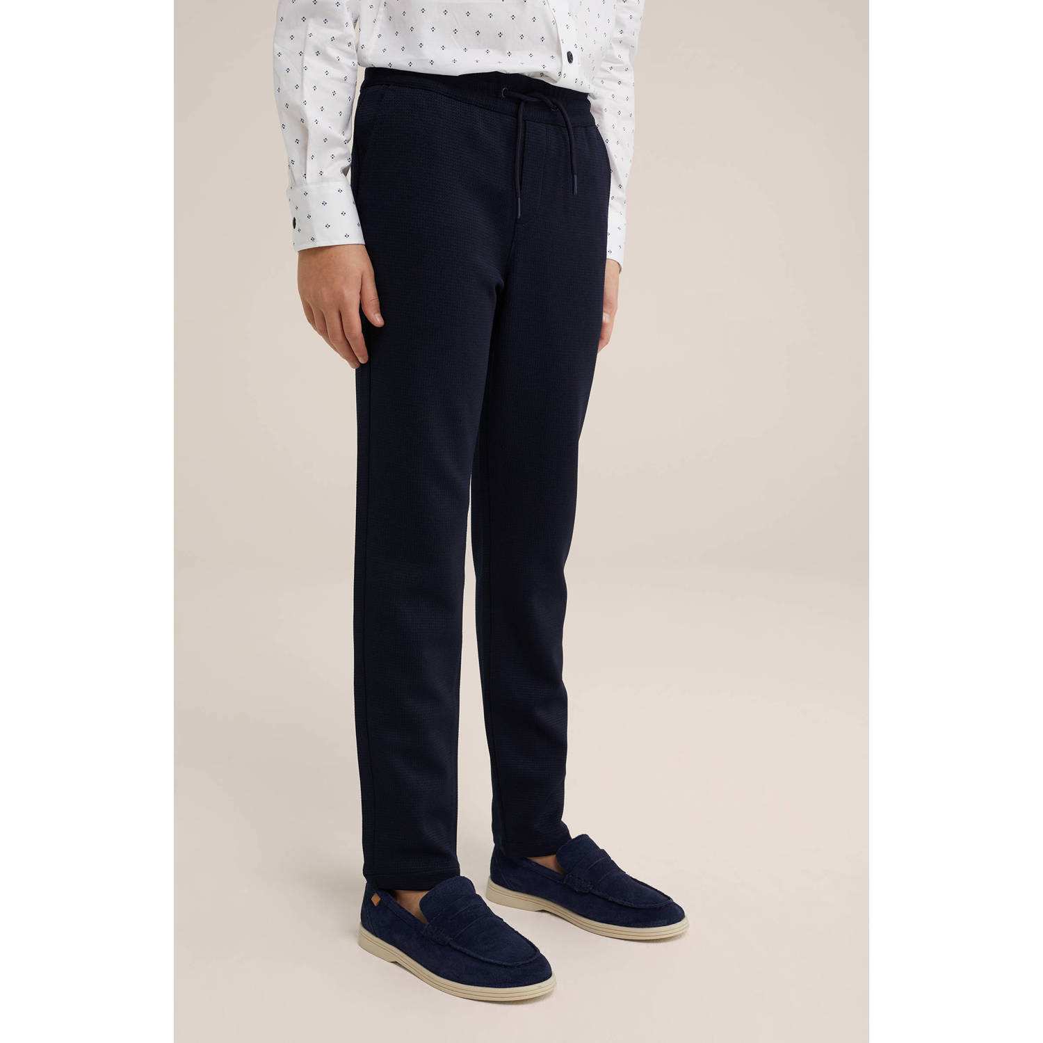 WE Fashion slim fit broek donkerblauw