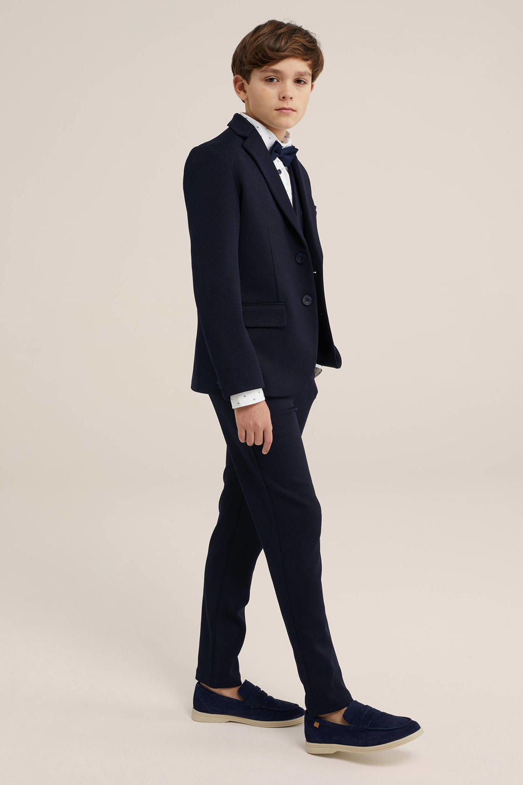 WE Fashion slim fit broek donkerblauw
