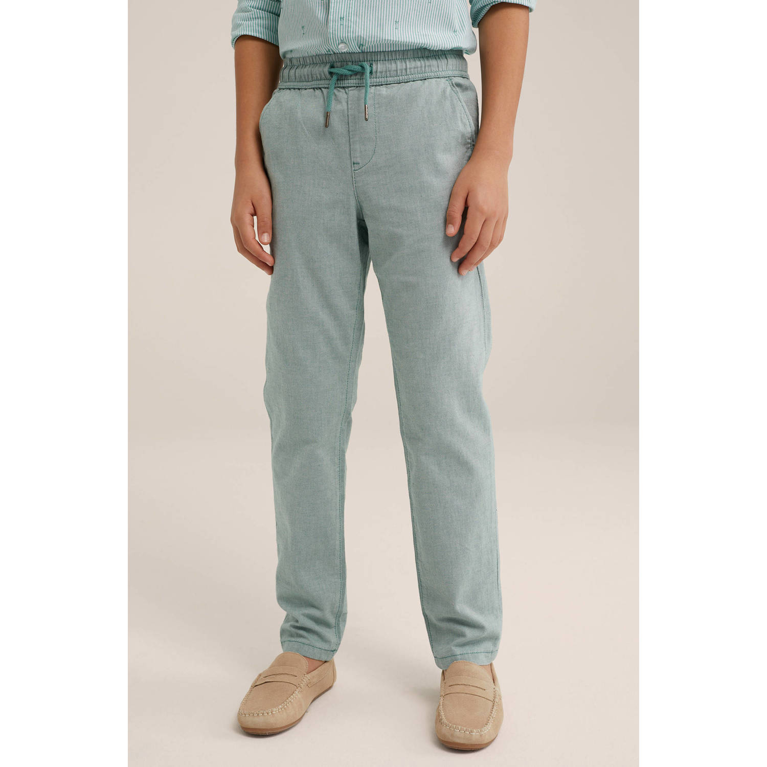 WE Fashion gemêleerde tapered fit broek sagebrush green