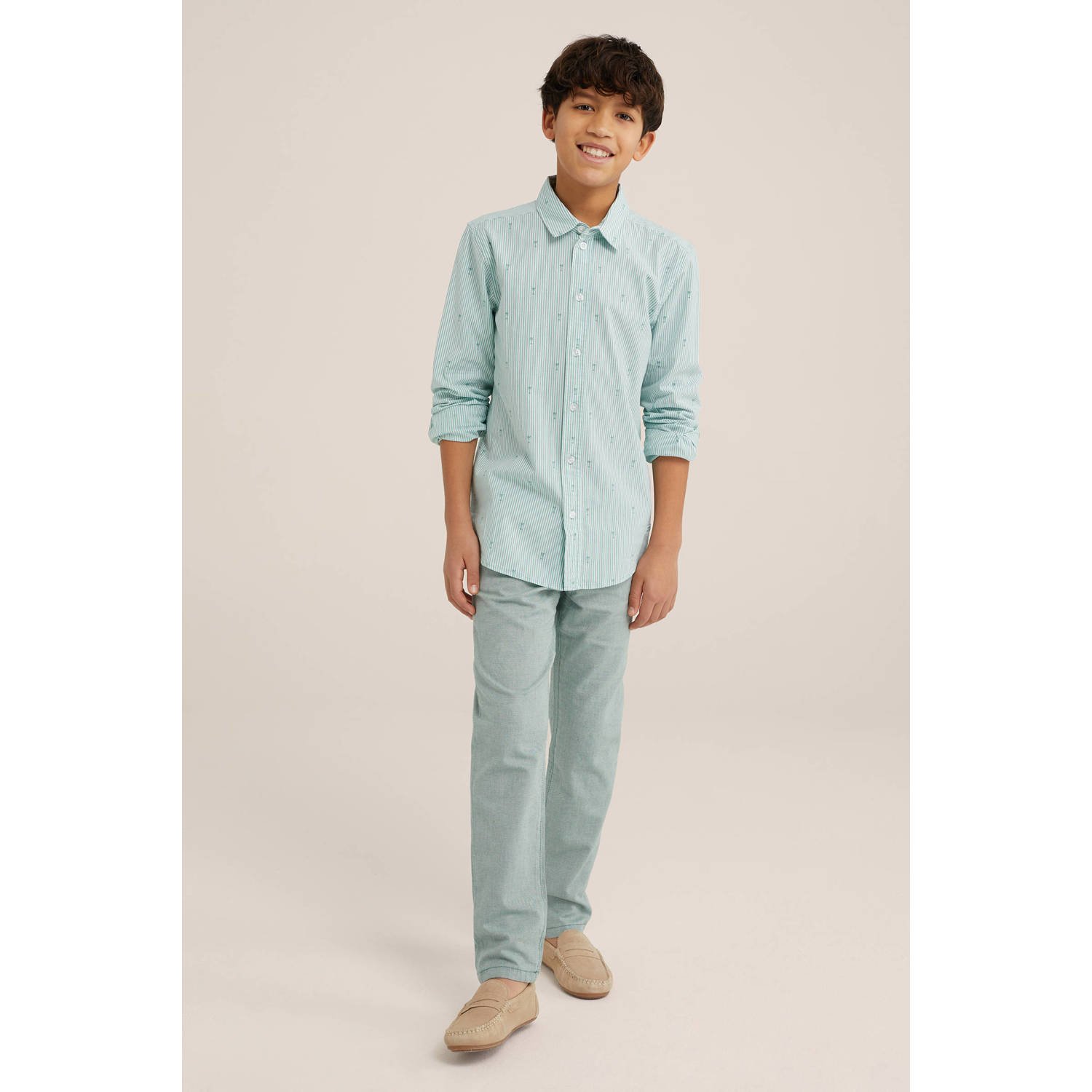 WE Fashion gemêleerde tapered fit broek sagebrush green