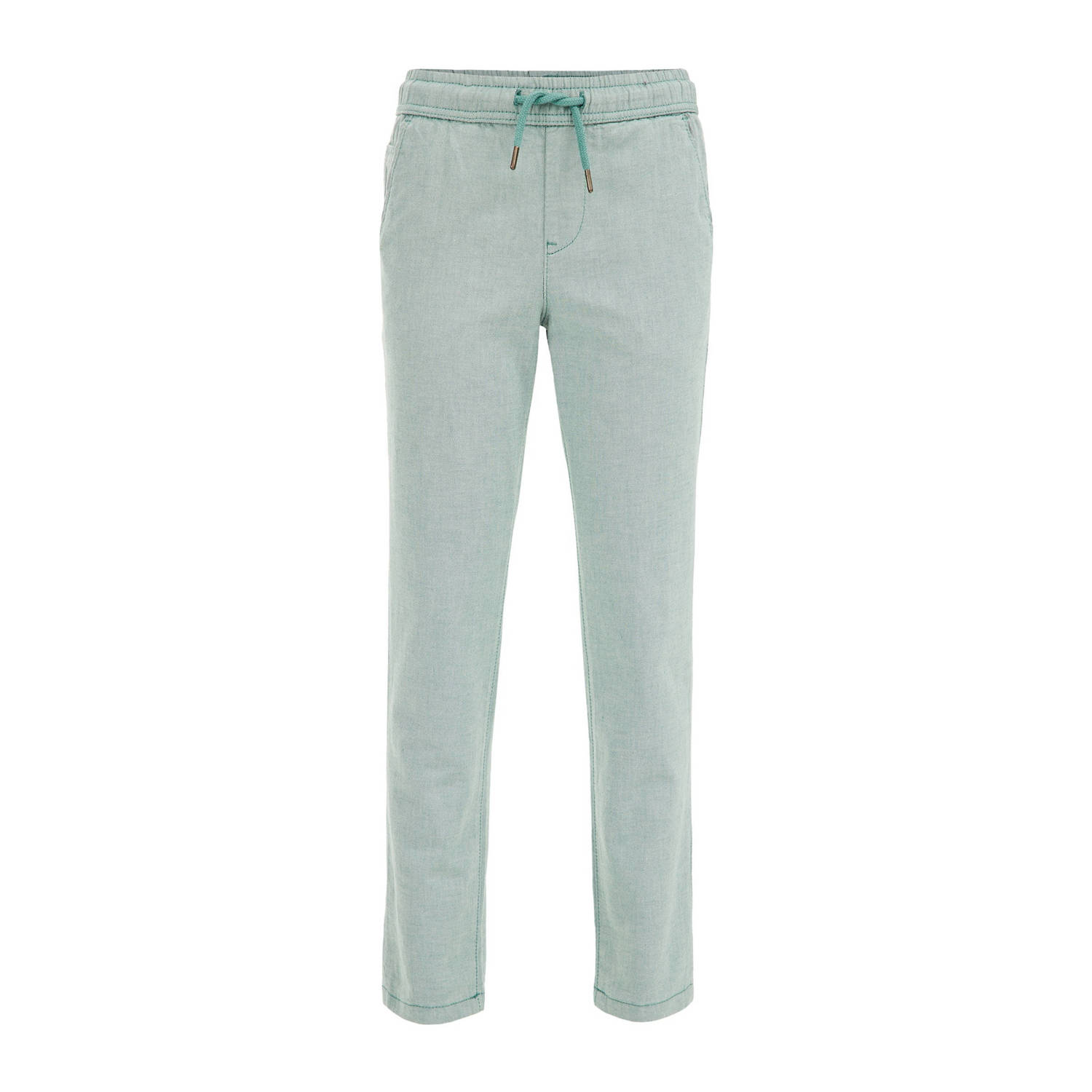 WE Fashion gemêleerde tapered fit broek sagebrush green Groen Jongens Stretchkatoen 122