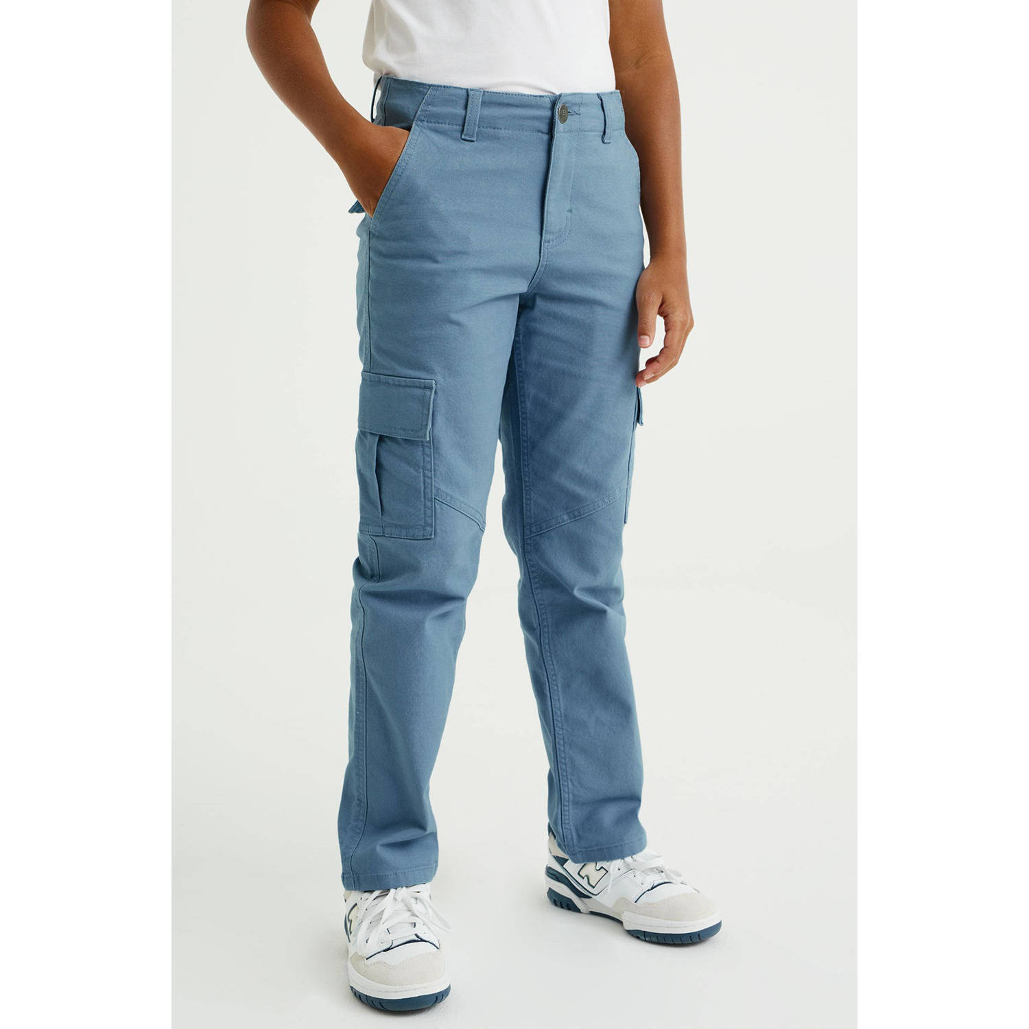 WE Fashion Blue Ridge straight fit cargobroek zachtblauw