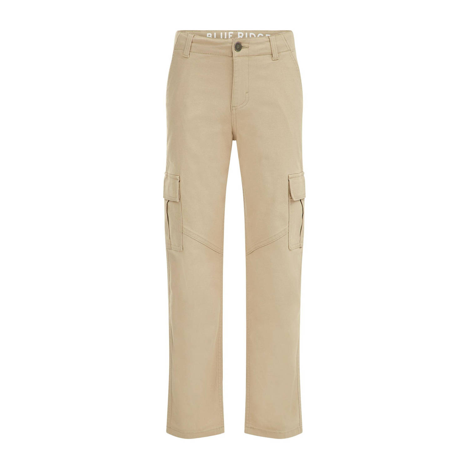 WE Fashion Blue Ridge straight fit cargobroek zand Beige Jongens Stretchkatoen 104