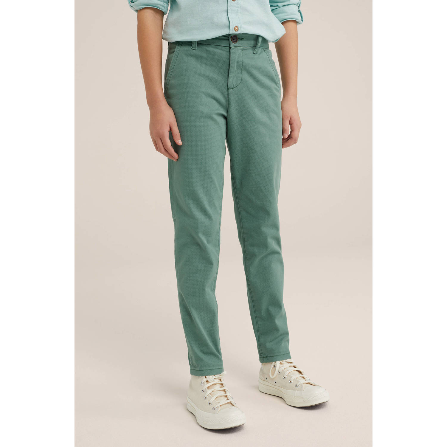 WE Fashion slim fit broek met all over print sagebrush green