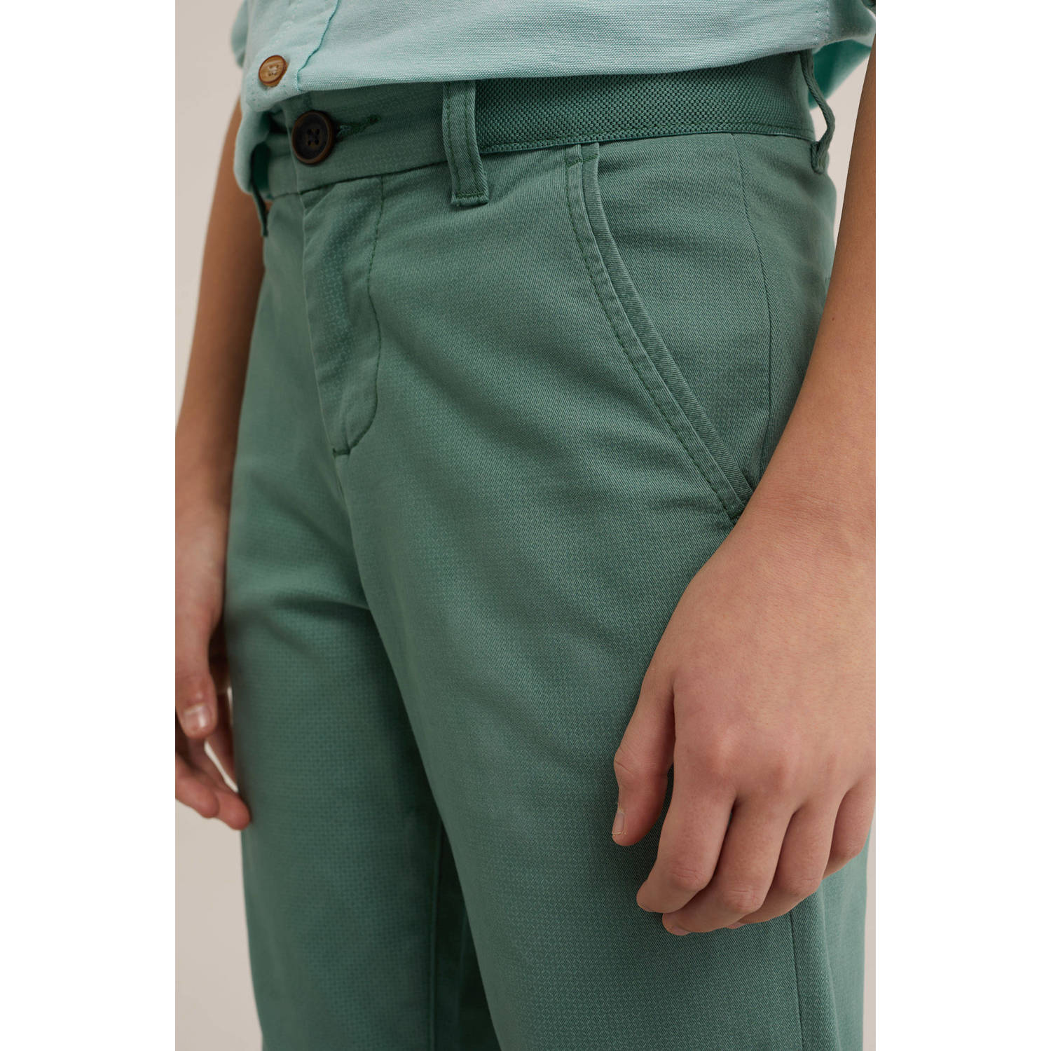 WE Fashion slim fit broek met all over print sagebrush green