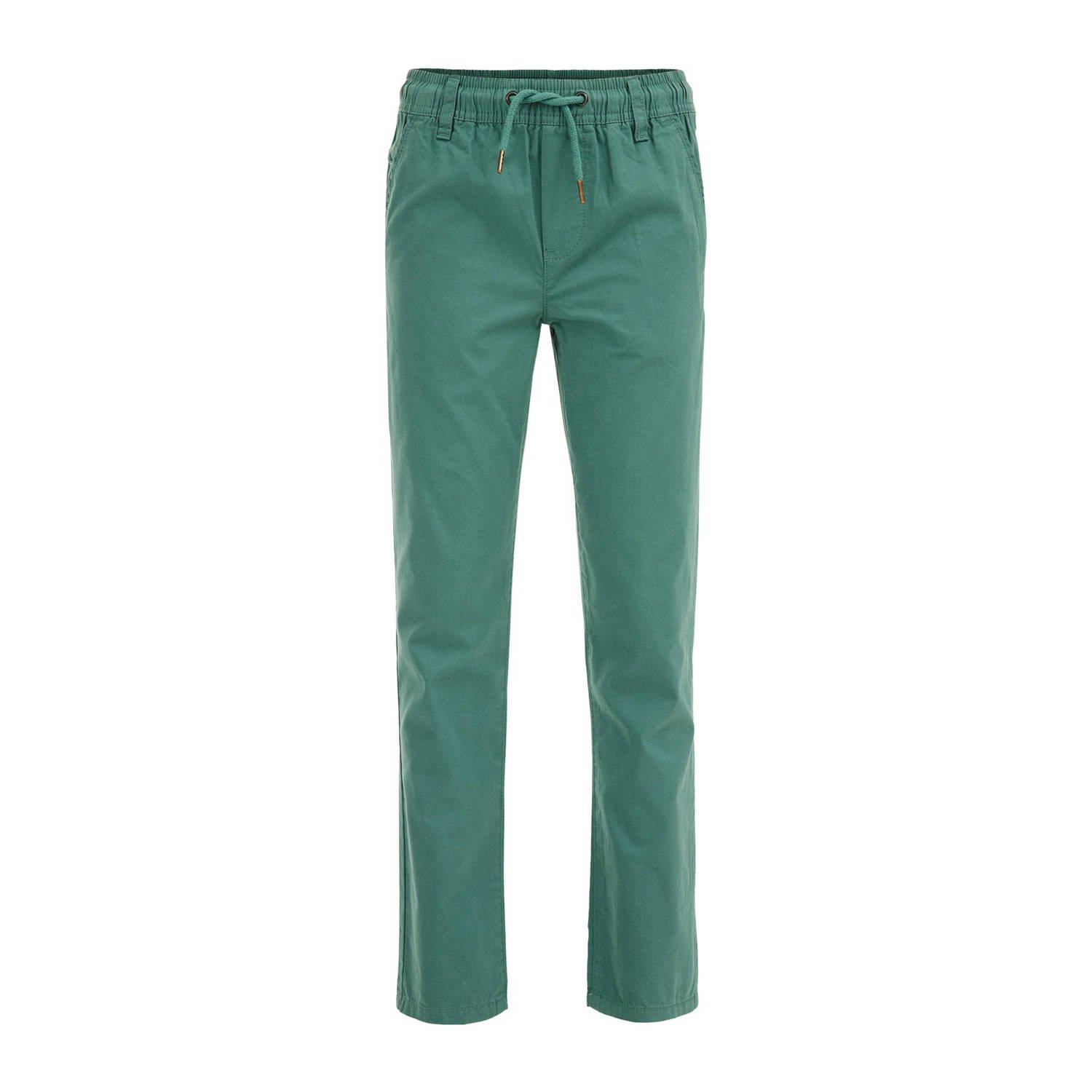 WE Fashion tapered fit broek groen Jongens Katoen Effen 122