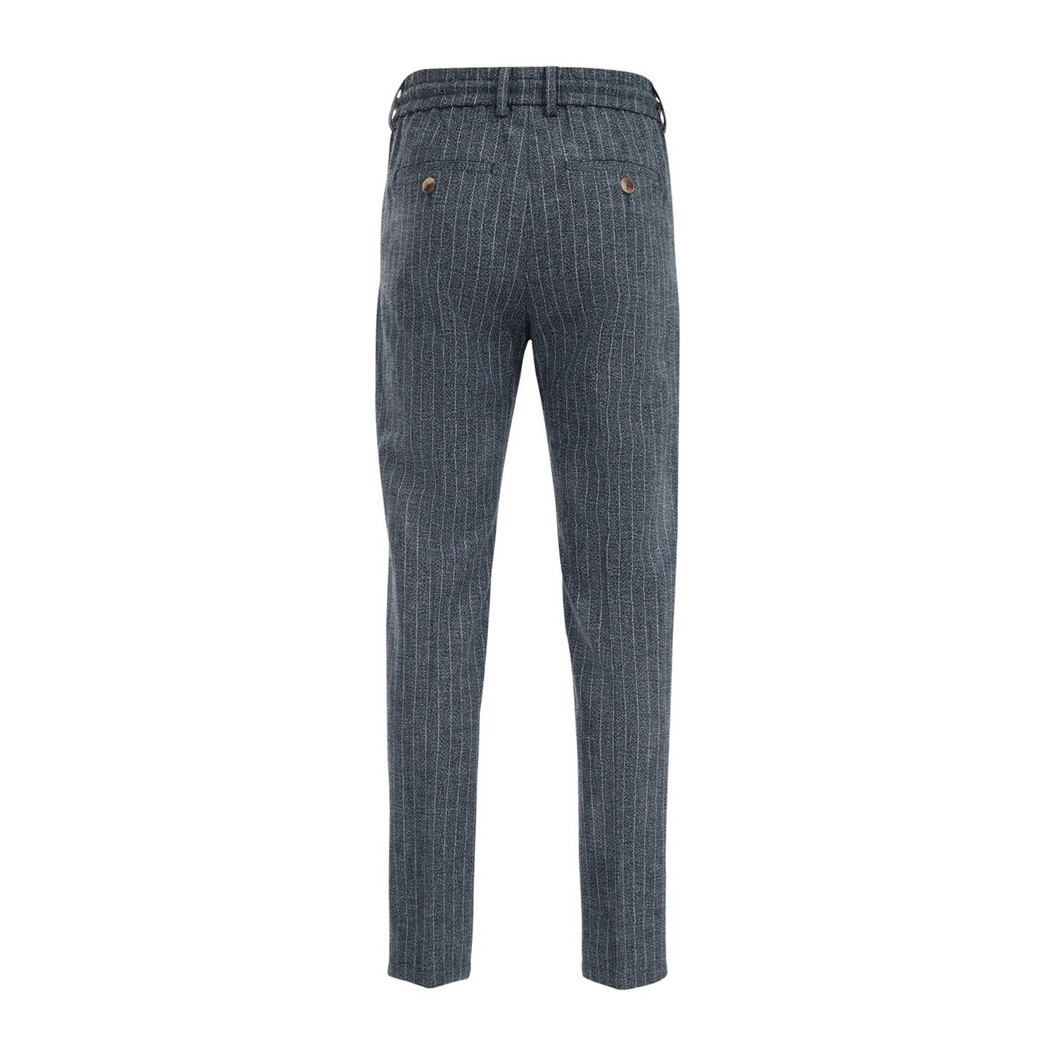 WE Fashion gestreepte slim fit broek donkerblauw