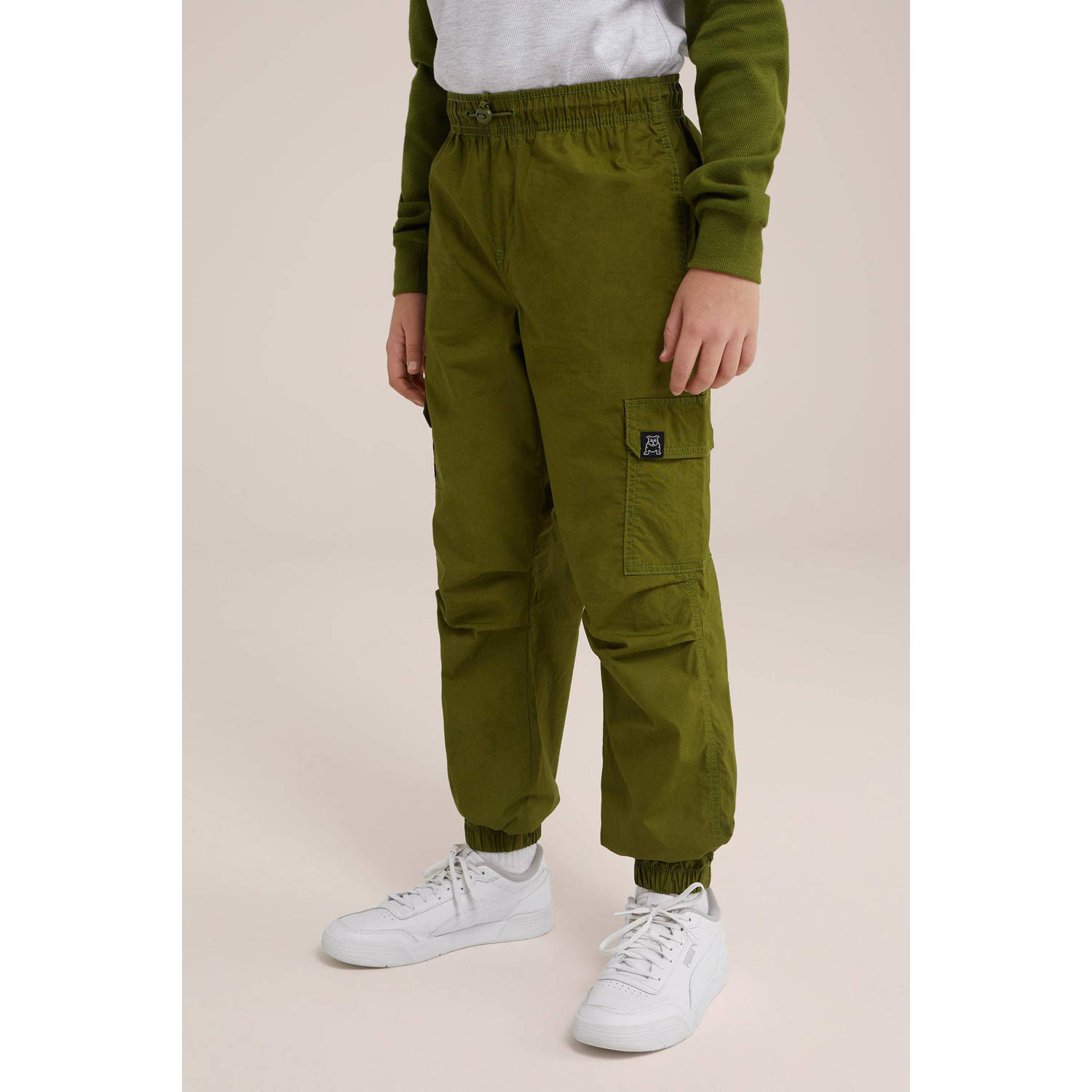 WE Fashion tapered fit cargobroek olijf groen