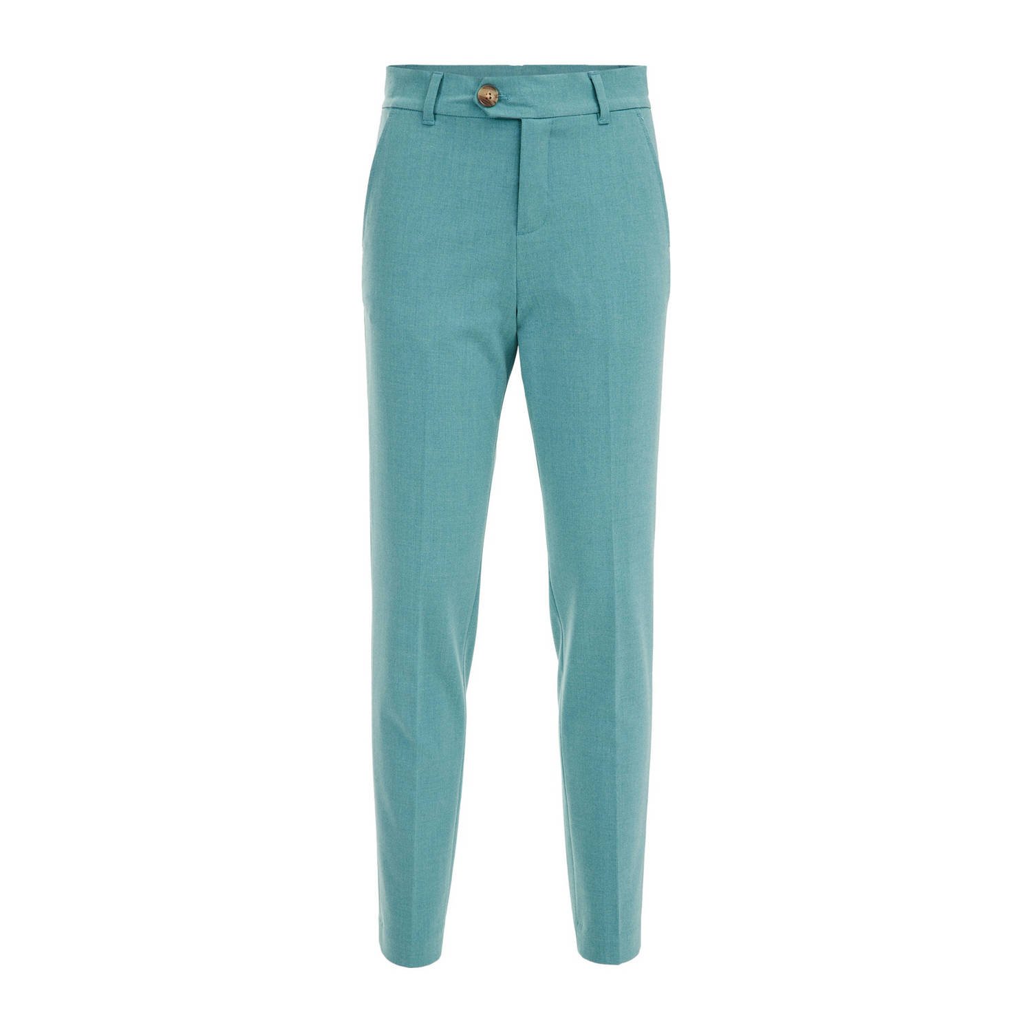 WE Fashion slim fit broek aqua Blauw Jongens Polyester Effen 176