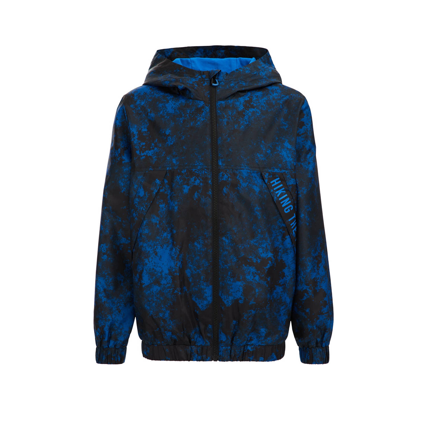 WE Fashion zomerjas met camouflageprint blauw zwart Jongens Polyester Capuchon 110 116