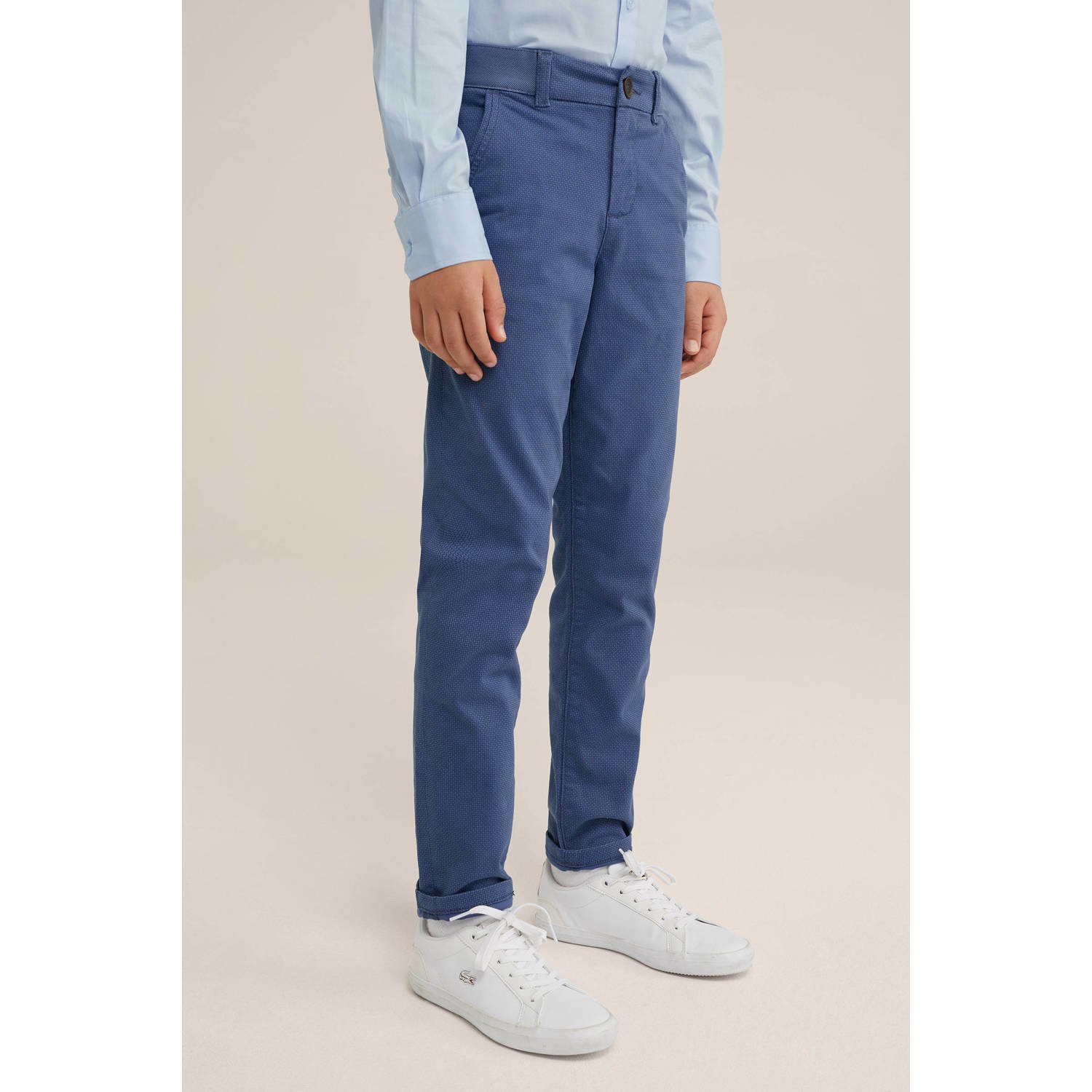 WE Fashion slim fit broek met all over print middenblauw