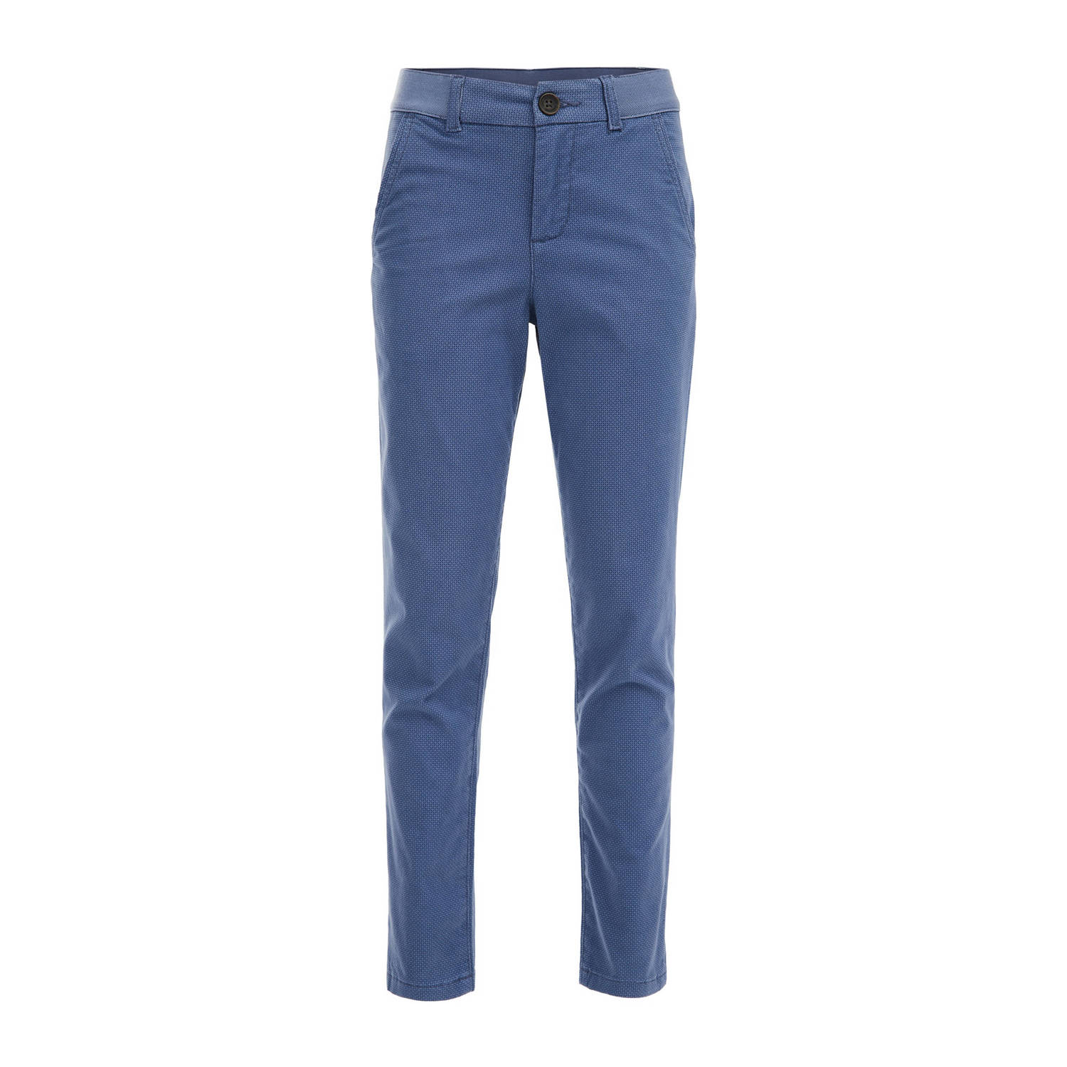 WE Fashion slim fit broek met all over print middenblauw